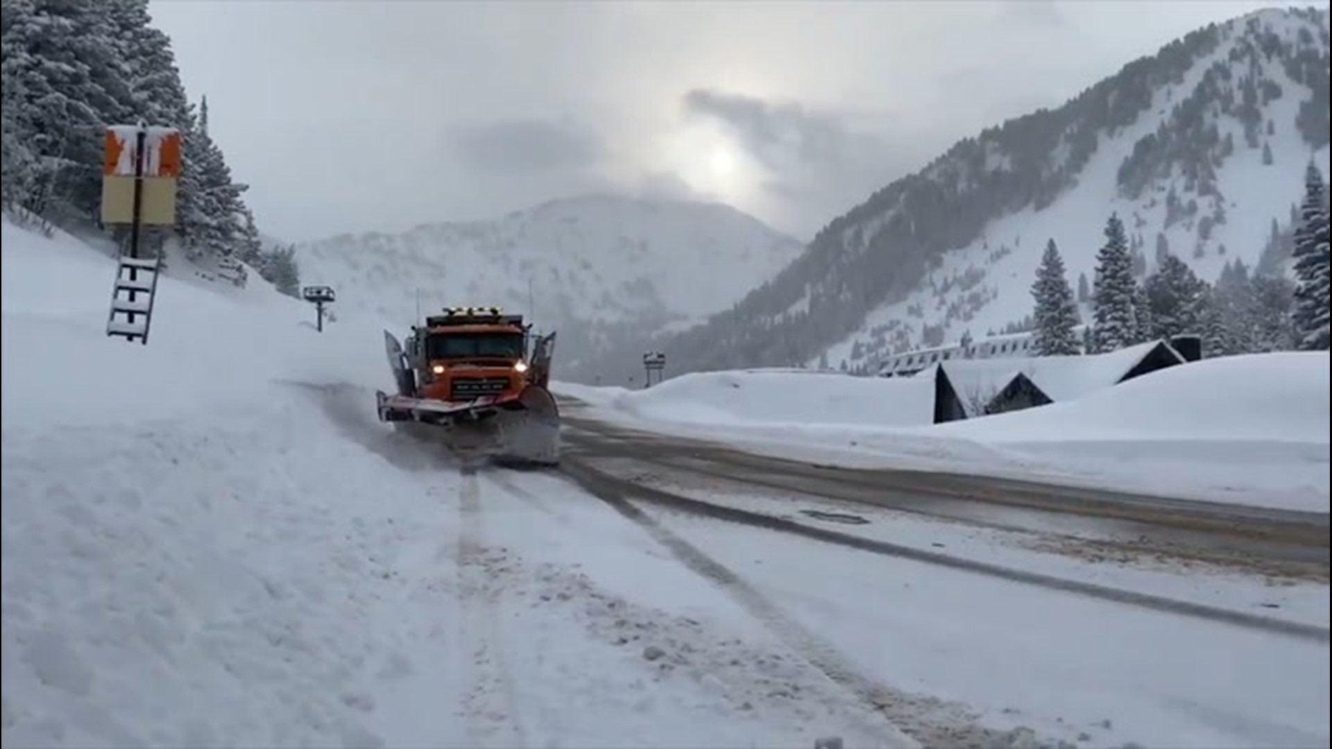 Roads along Cottonwood Canyon in Utah were slushy on March 26, as snow fell on the region.