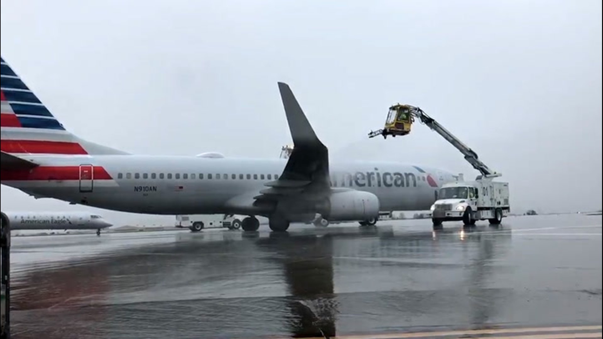 Planes at the Charlotte Douglas International Airport in North Carolina are getting defrosted due to winter weather on Feb. 20.