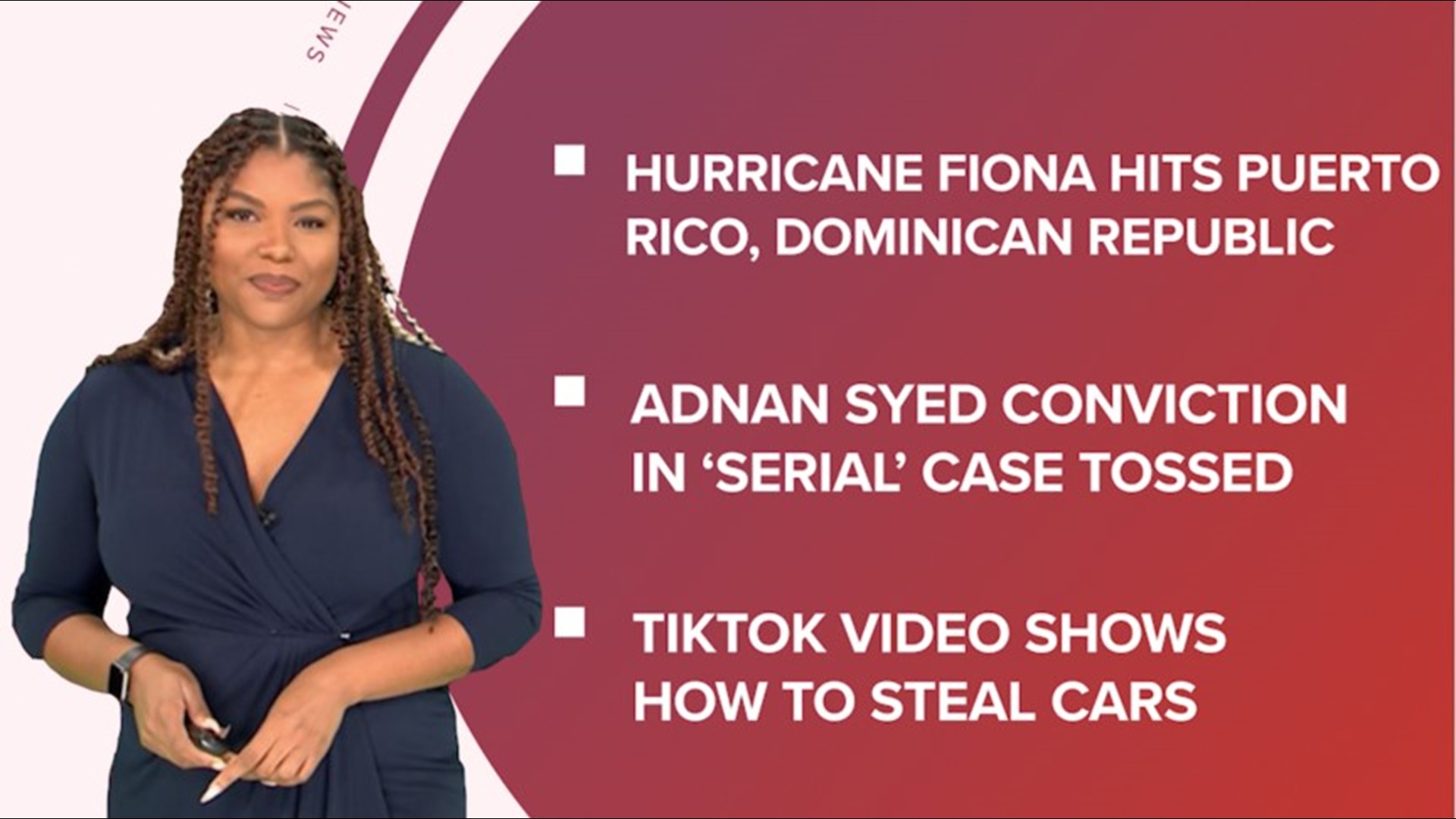 A look at what is happening in the news from Hurricane Fiona hitting Puerto Rico and the Dominican Republic to a viral Tiktok video increasing car thefts.