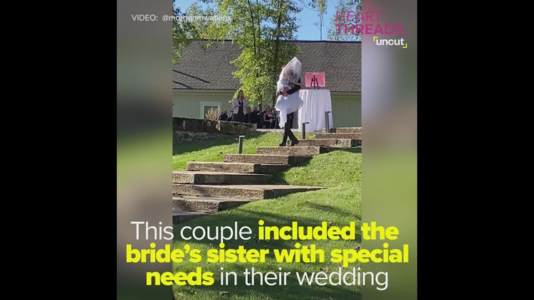 Groom carries sister of the bride who has disabilities down the aisle
