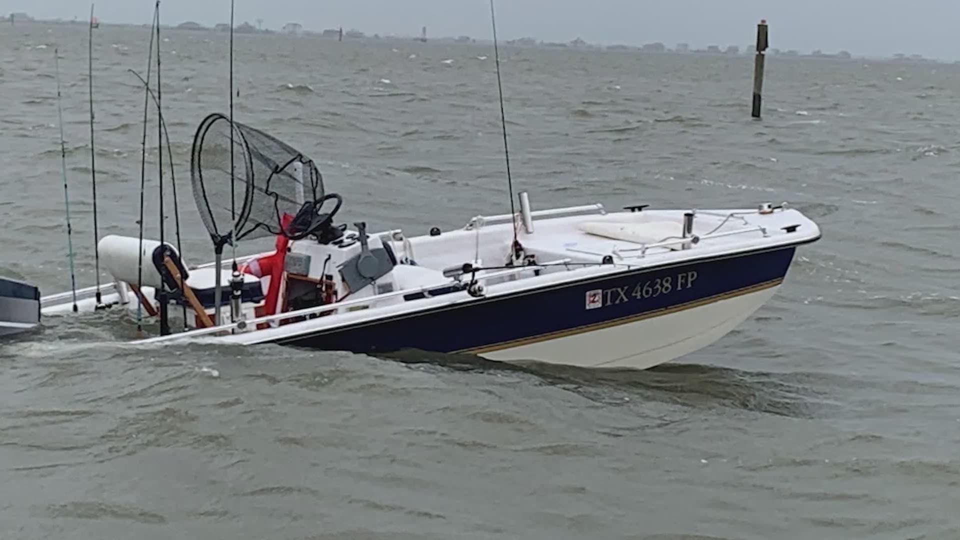 The U.S. Coast Guard is still searching for two boaters who went missing Friday in Galveston. A strong storm blew in and their boat started taking on water.