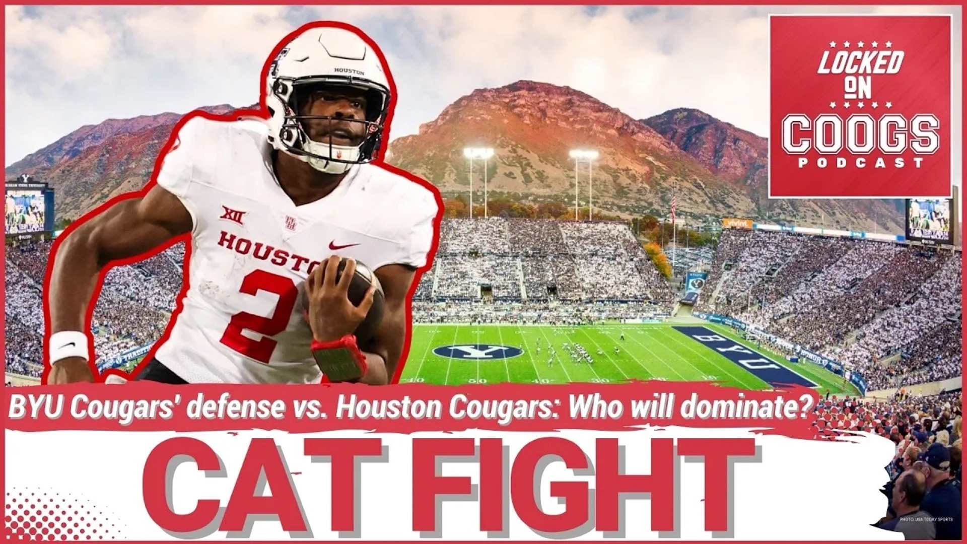 It's the Cougars versus the Cougars showdown as BYU Cougars face off against Houston Cougars under the lights at Lavelle Edwards Stadium.