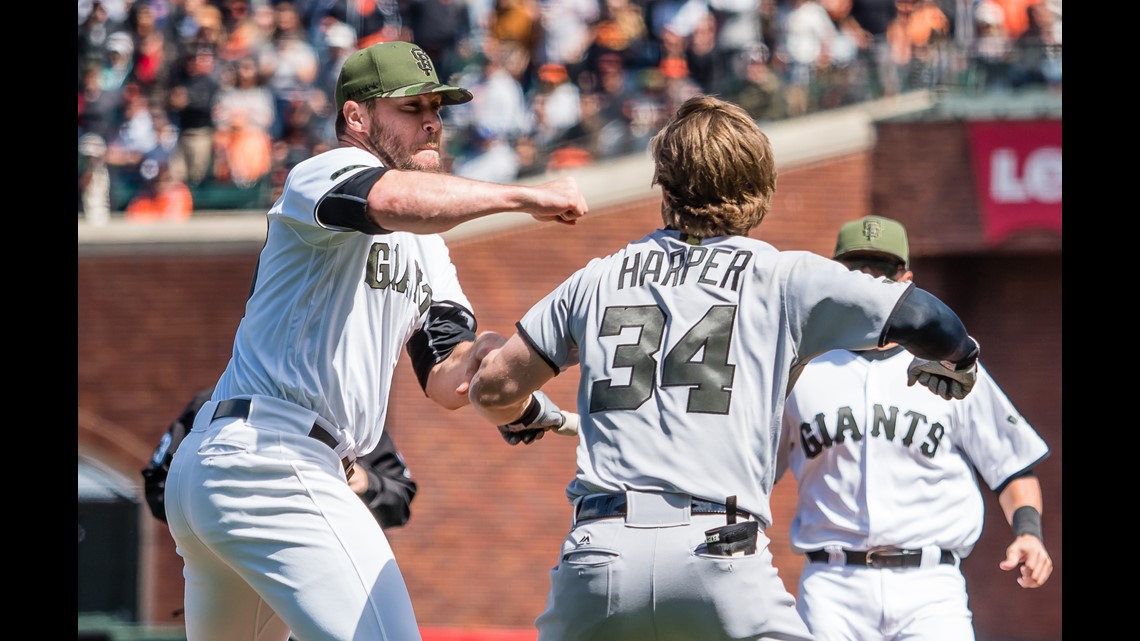 Bryce Harper throws helmet, punches as brawl erupts with Giants