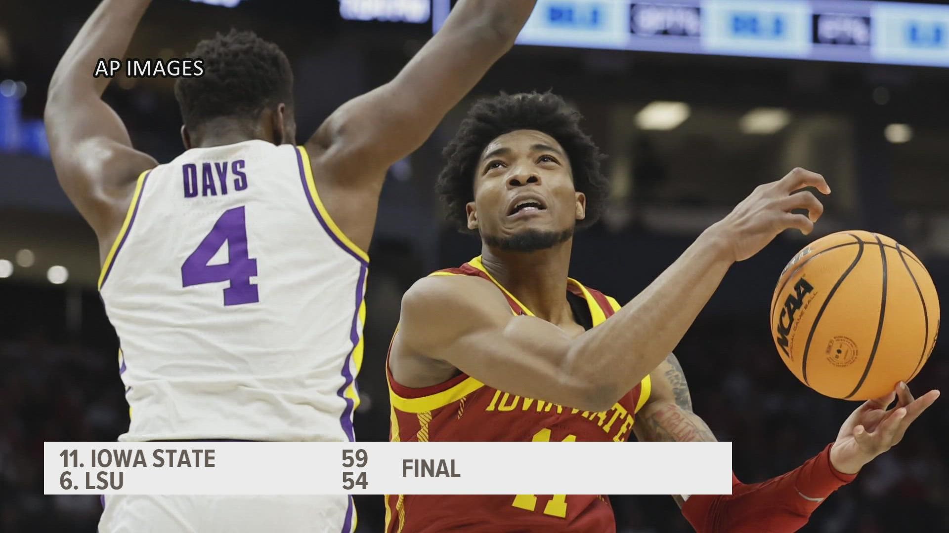 Izaiah Brockington added 19 points as the 11th-seeded Cyclones (21-12) got their first win in the NCAA tourney since 2017 — also in Milwaukee.