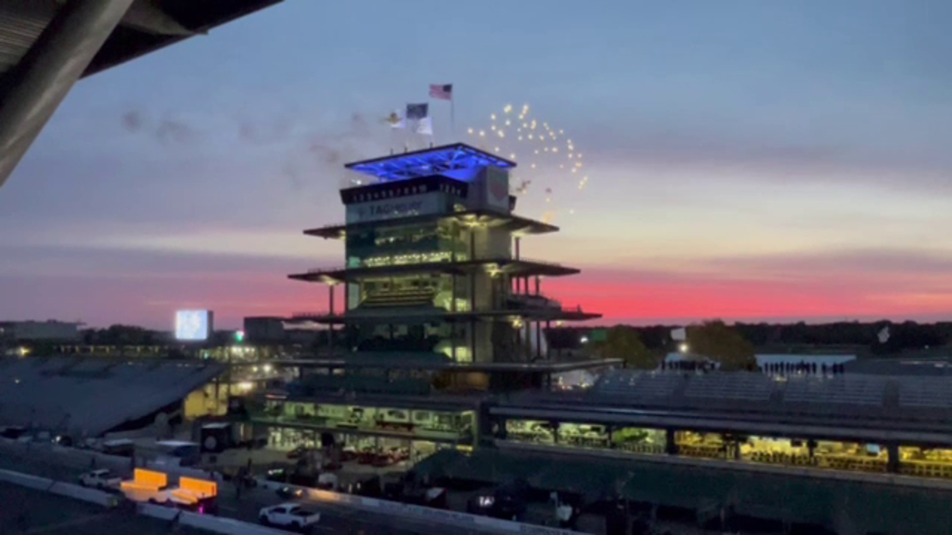 Fireworks as the gates open at IMS ahead of the 2024 Indianapolis 500.