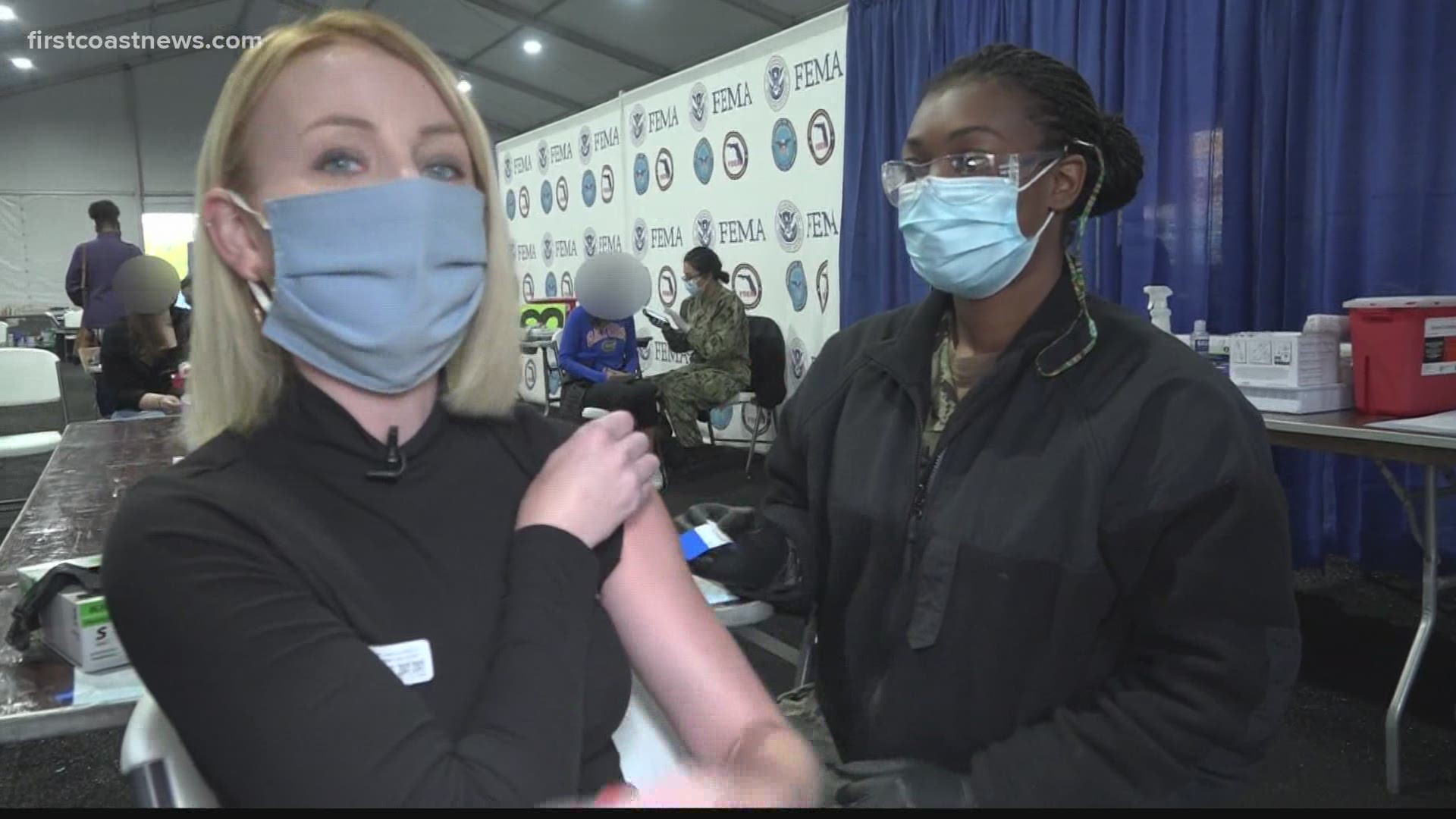 First Coast News' Kailey Tracy was among the scores of people who received the COVID-19 vaccine at the Gateway Mall vaccination site.