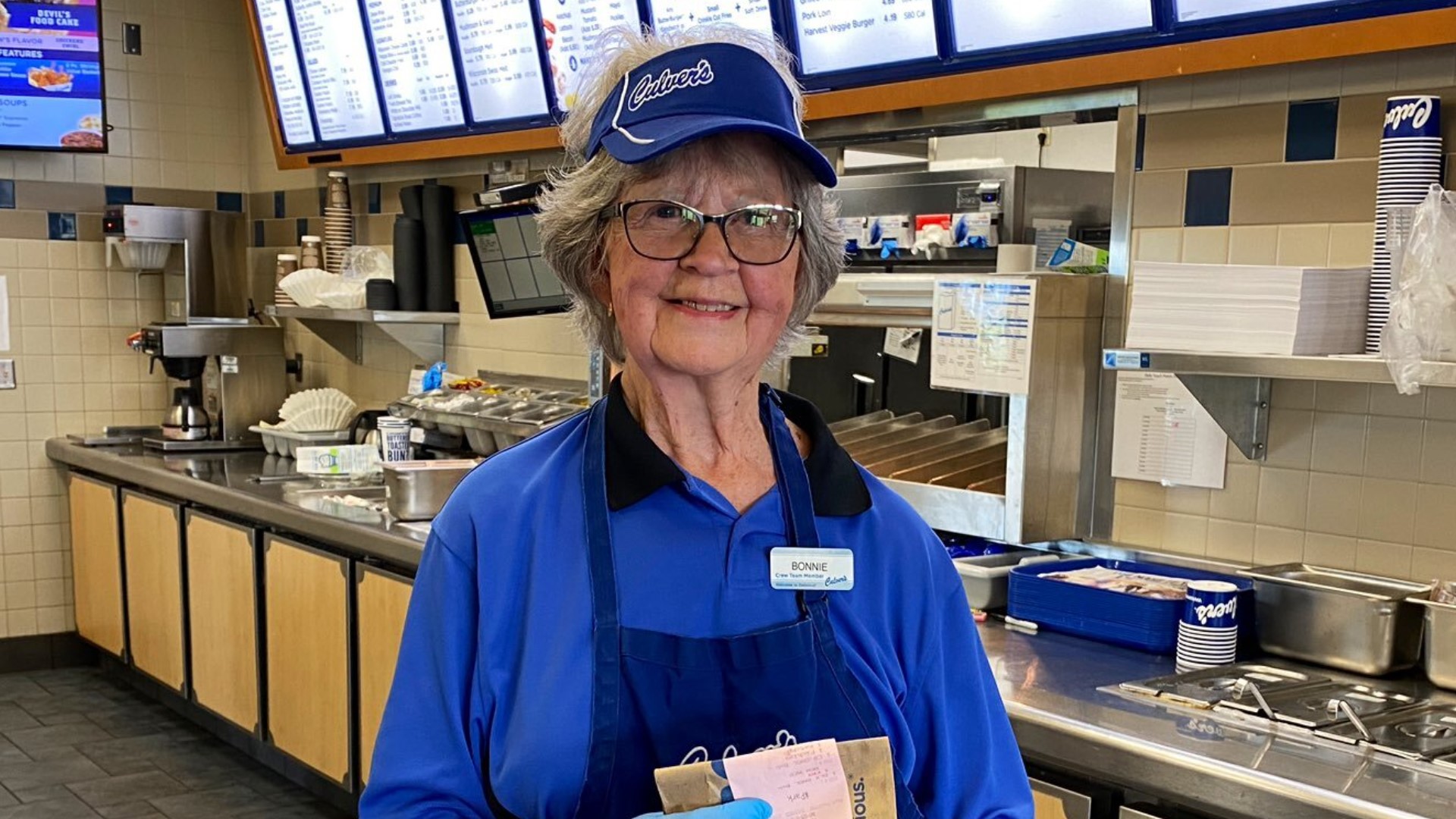 Bonnie August, a Culver's regular, decided to tie up an apron after she learned it was short-staffed