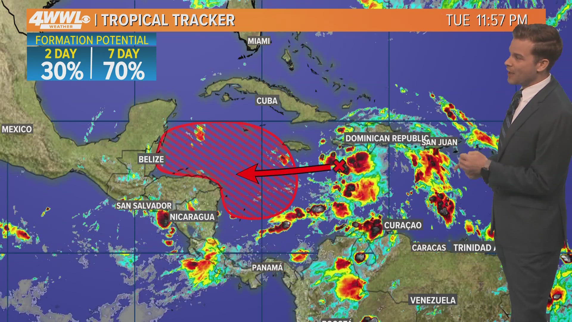 The future storm won't move much through the weekend as it lingers in the western Caribbean. By next week it could begin to lift to the north and east.