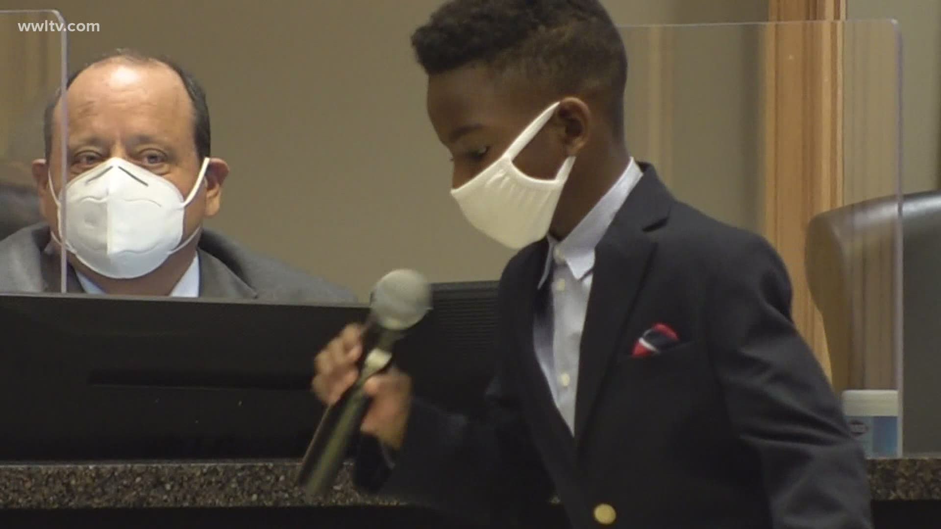 A young Jefferson Parish student will have his suspension remaining on his record after a heated hearing. The suspension was reduced however.