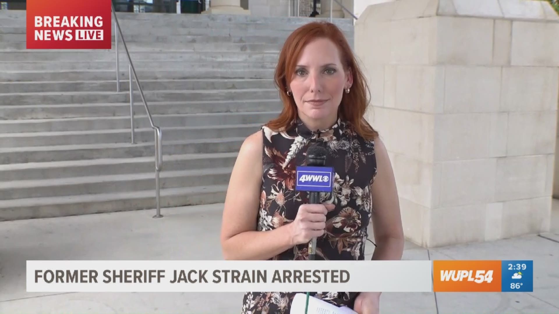 Investigative reporter Katie Moore, who has investigated Strain's dealings since 2013, gives more information on his sex crime charges outside the St. Tammany Parish Courthouse.