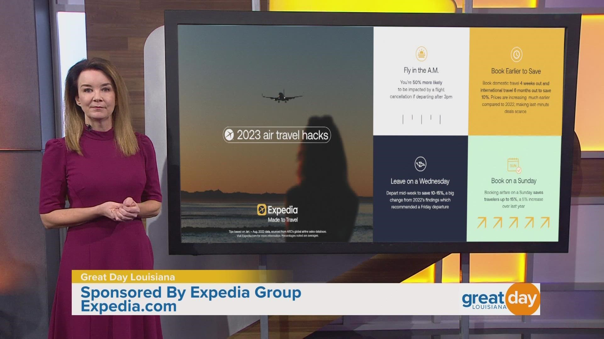 Travel expert Melanie Fish reveals the results of Expedia's 2023 air travel hacks report.