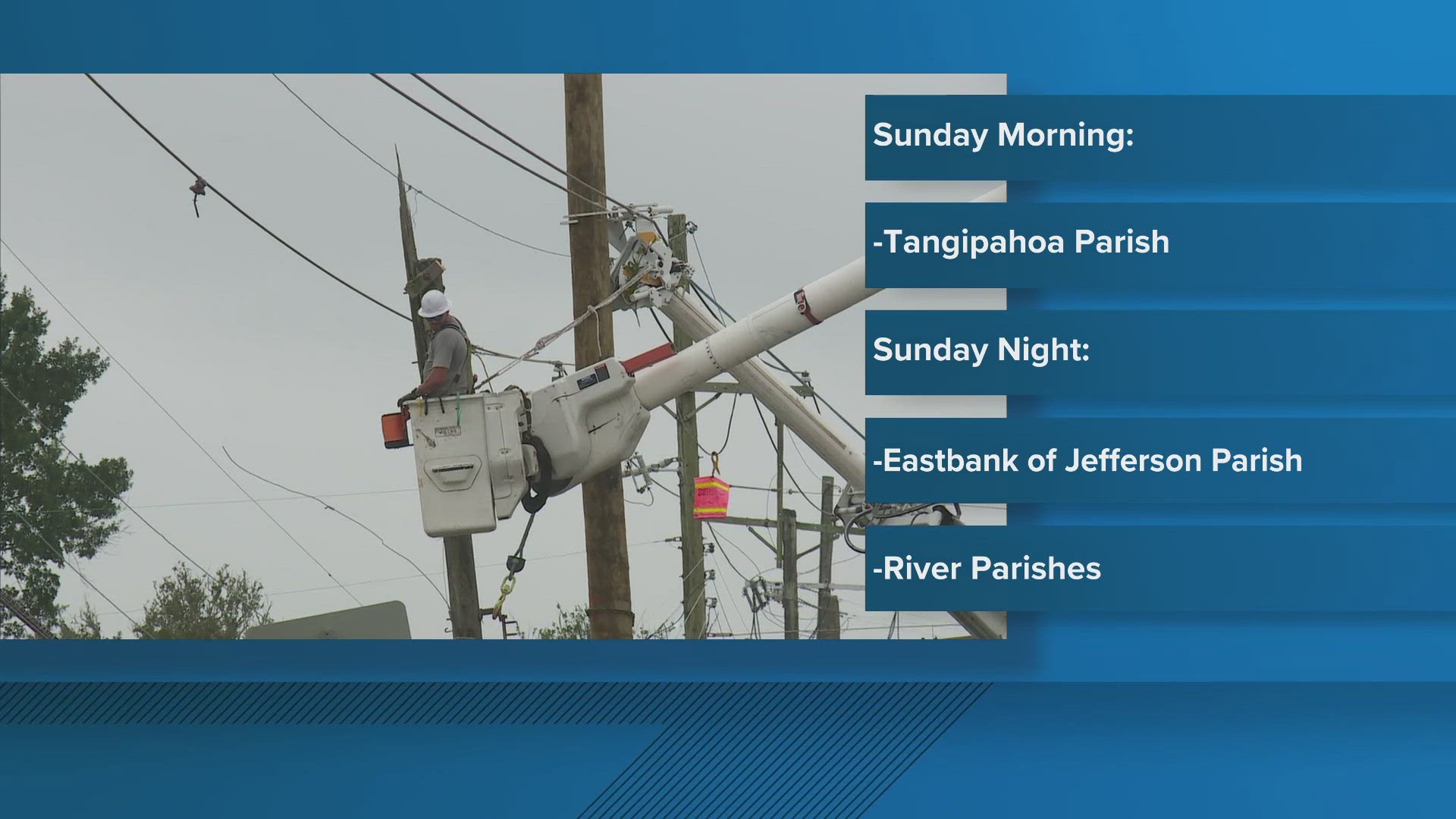 ​Entergy said crews will be out Saturday trimming trees, setting new poles and installing new transformers, crossarms and other electric equipment.