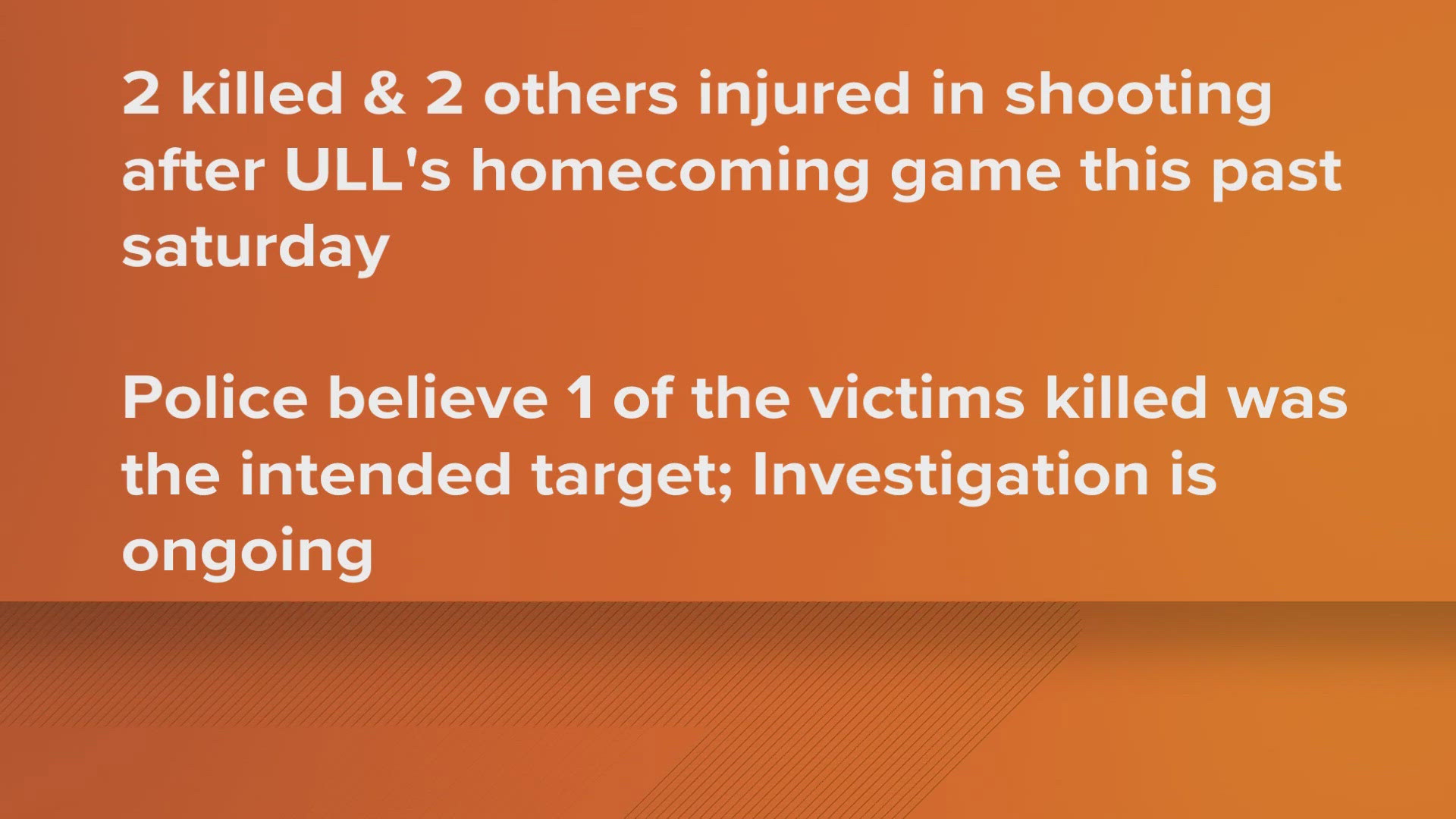 Two people were killed in a fatal double shooting across the street from the University of Louisiana Lafayette's campus Saturday night according to our partners.