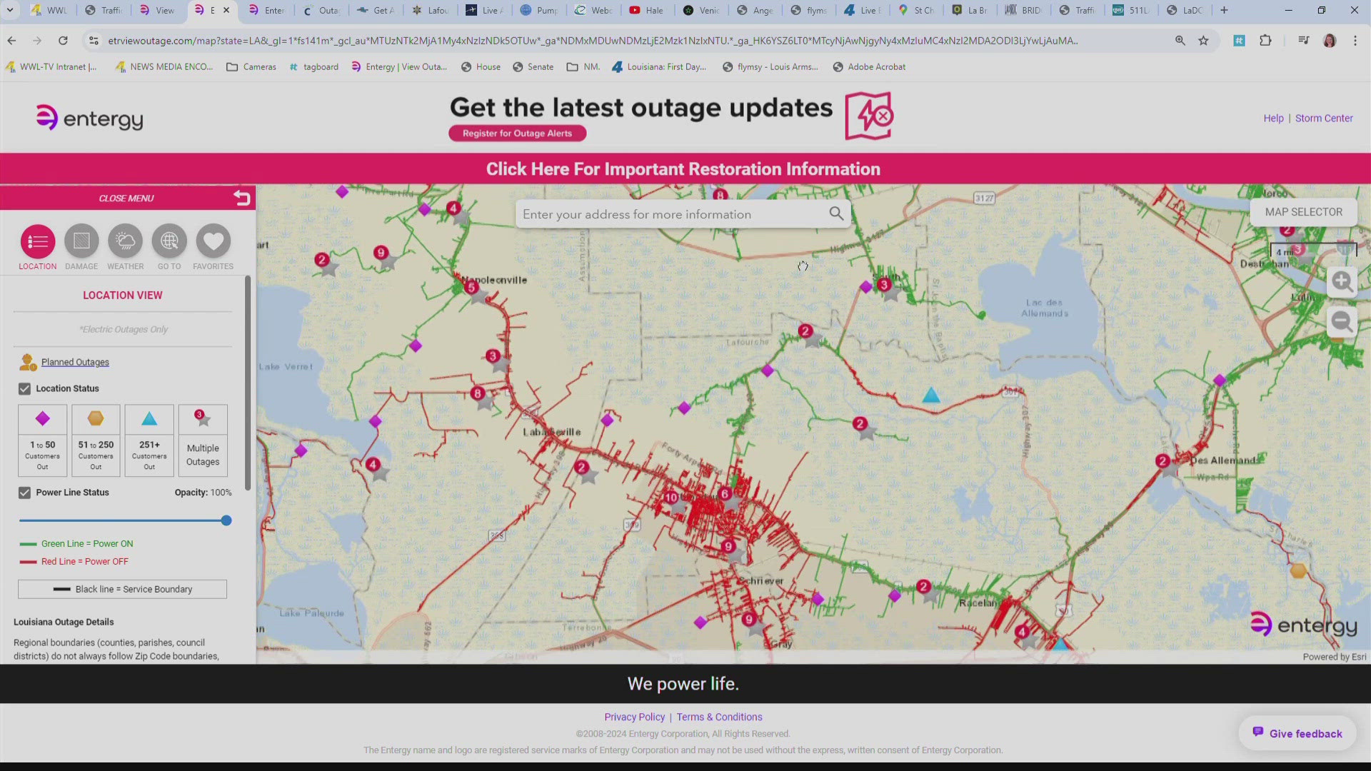 As of 6 p.m. Wednesday, more than 80,000 people were without power in Louisiana as Hurricane Francine made its way across the state.