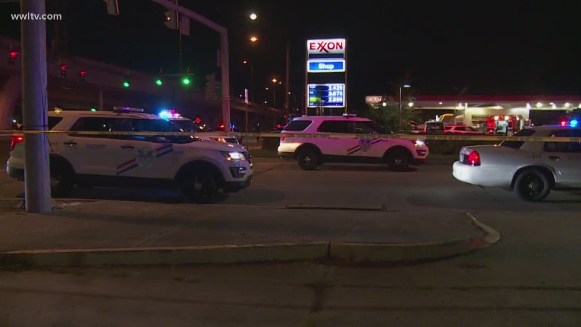 Officials say a suspect was shot near a gas station on the West Bank early Sunday morning.