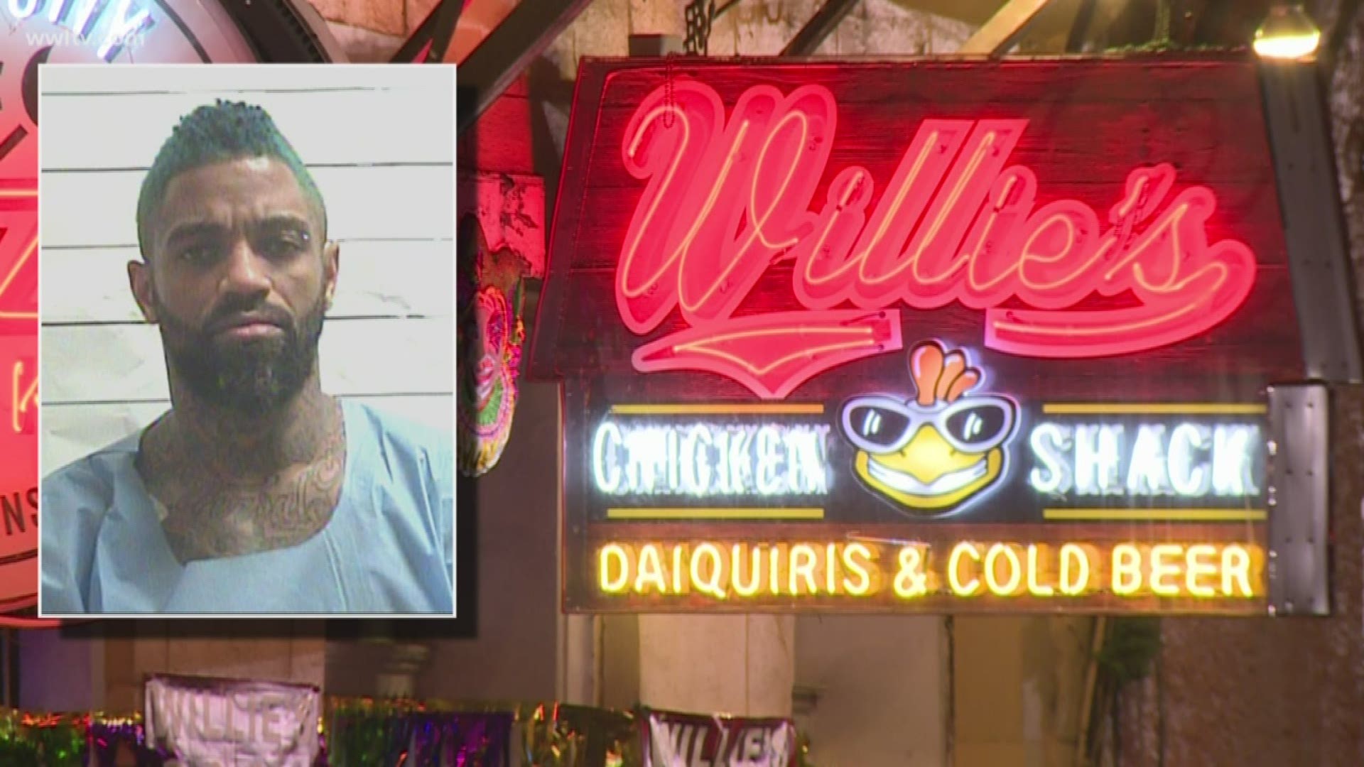 Police say the man grabbed the security guard's gun during a struggle inside a Willie's Chicken Shack restaurant on Bourbon Street.