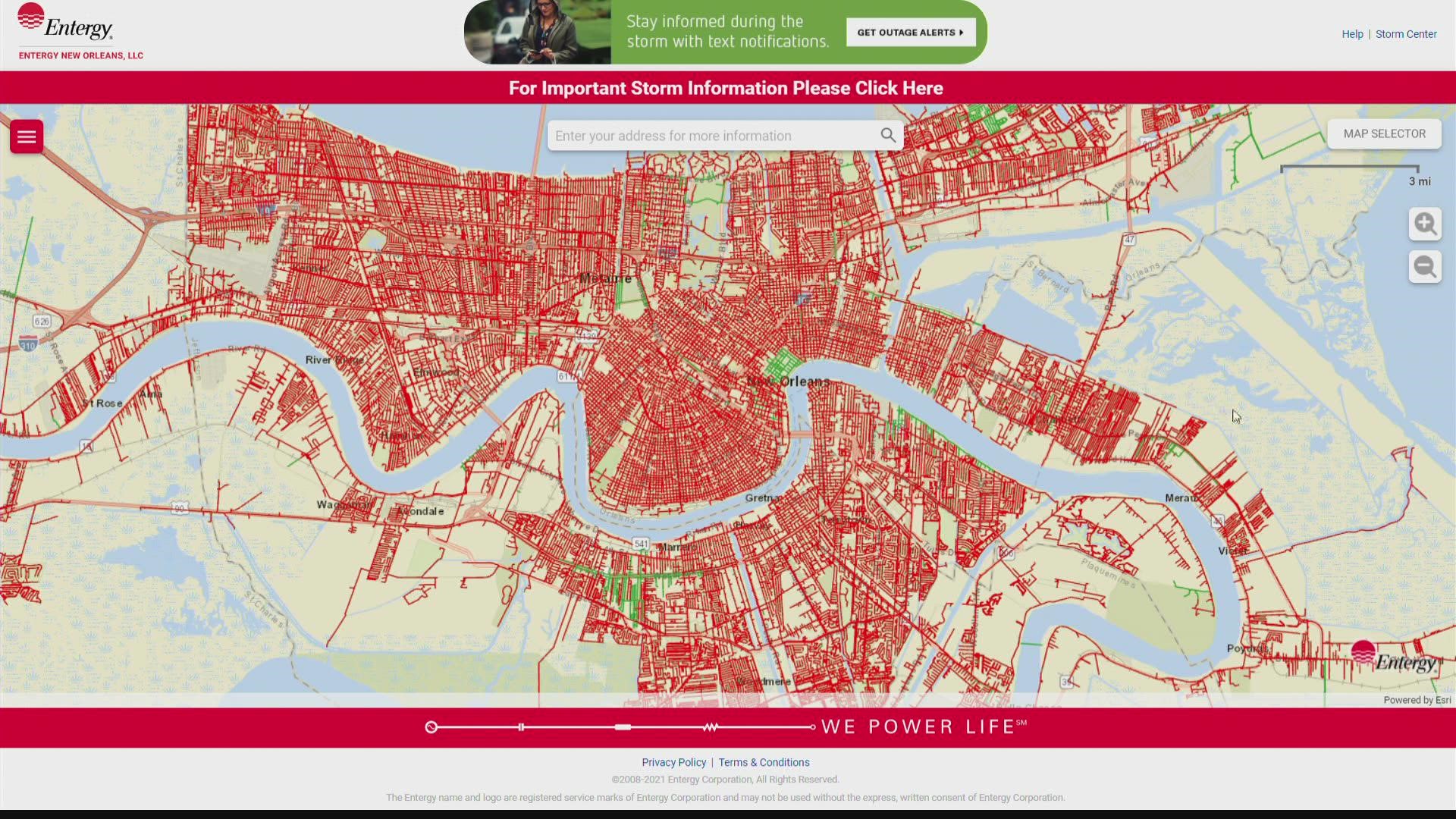 The transmission lines that deliver power to New Orleans are down.