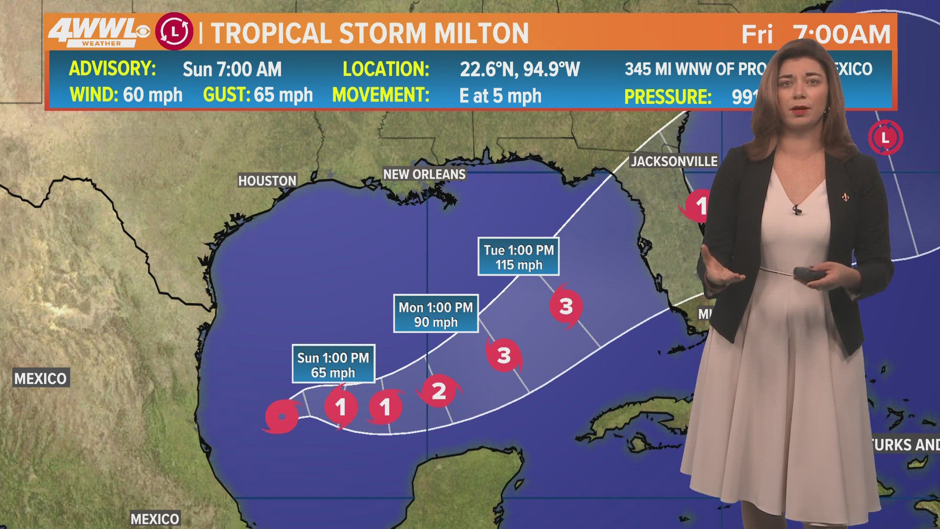 The intensity will likely increase over the coming days and is forecast to make landfall on the western side of Florida Wednesday as a hurricane.