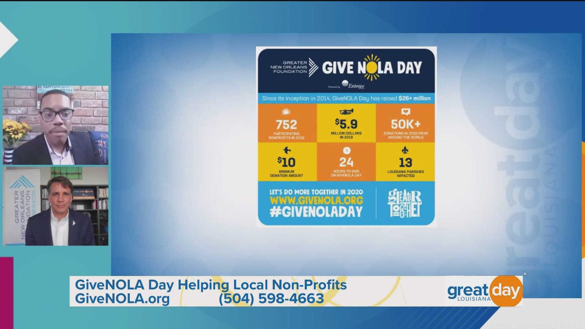 Since 2014, the Greater New Orleans Foundation – the community foundation for our 13 parish region – has led GiveNOLA Day. To donate on June 2nd, visit givenola.org
