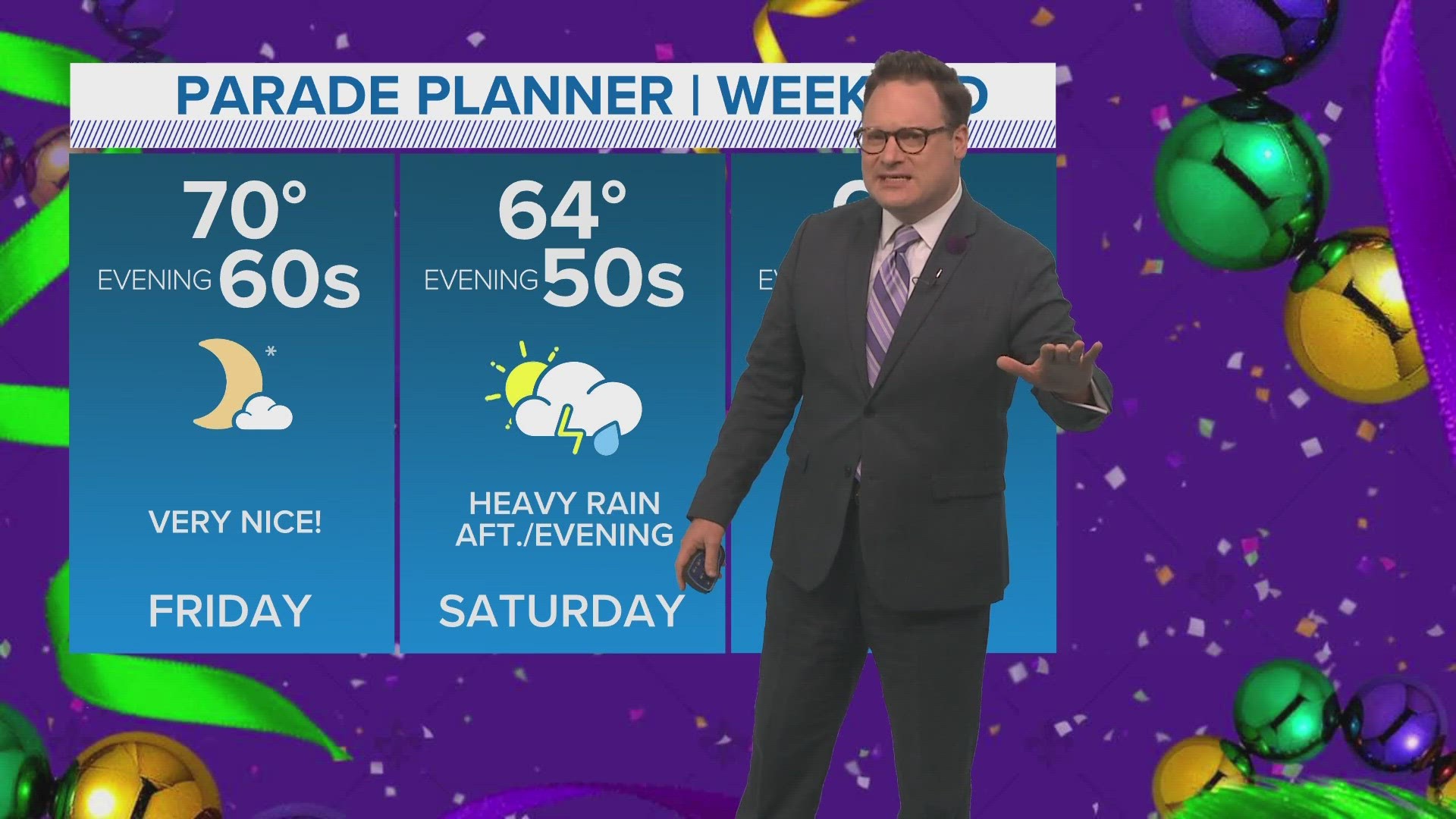 WWL Louisiana Chief Meteorologist Chris Franklin with the latest look of weather heading into a busy Carnival season parade weekend.