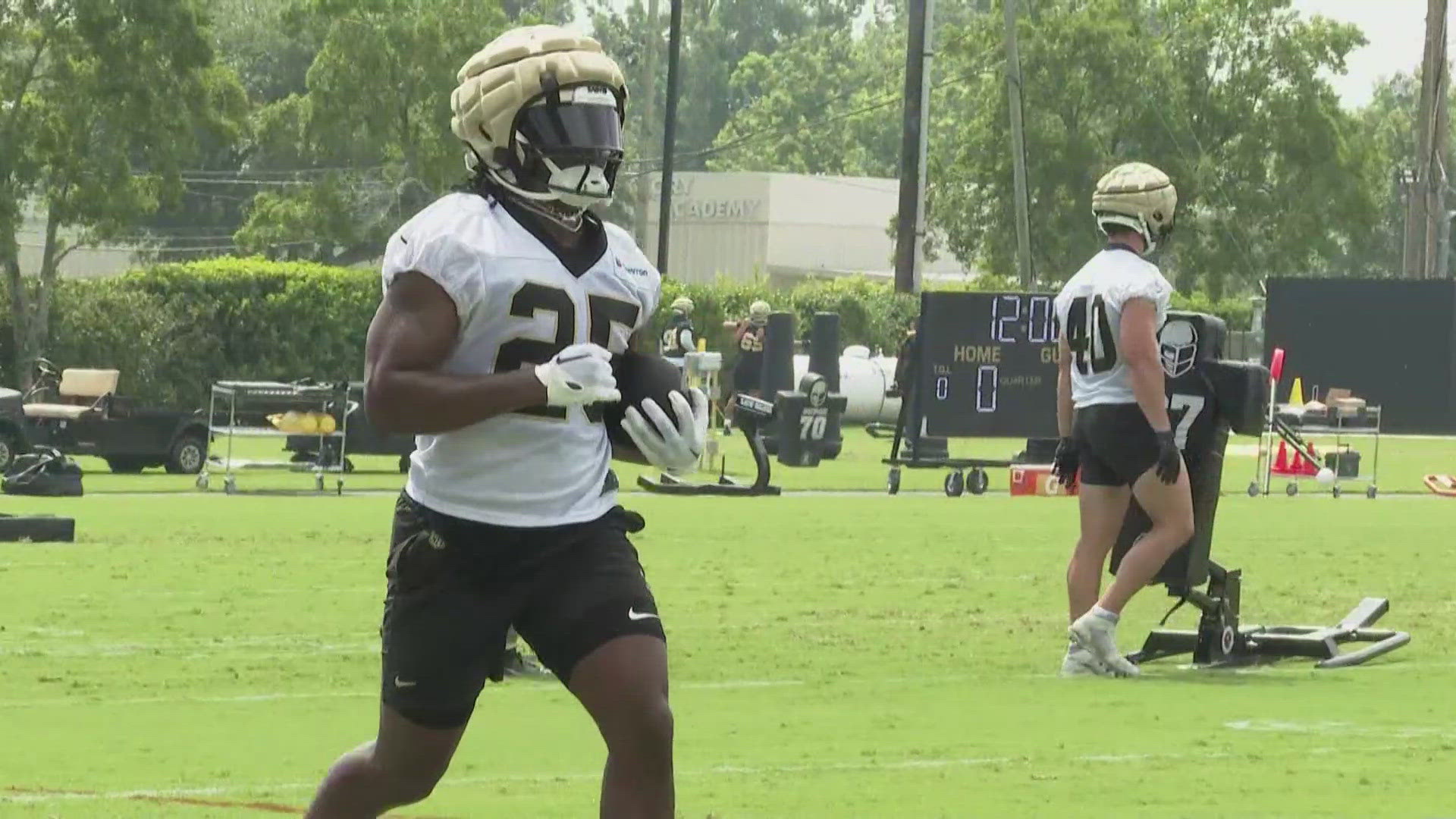 WWL Louisiana sports director Doug Mouton discusses the ongoing absence of second-year running back Kendre Miller, who injured his hamstring on Day 1 of camp.