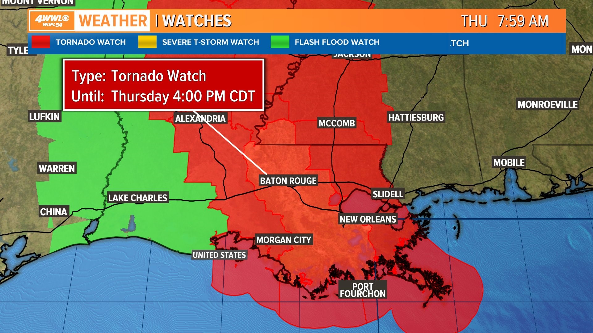 Tornado Watch issued for most of Louisiana until 4 PM | wwltv.com