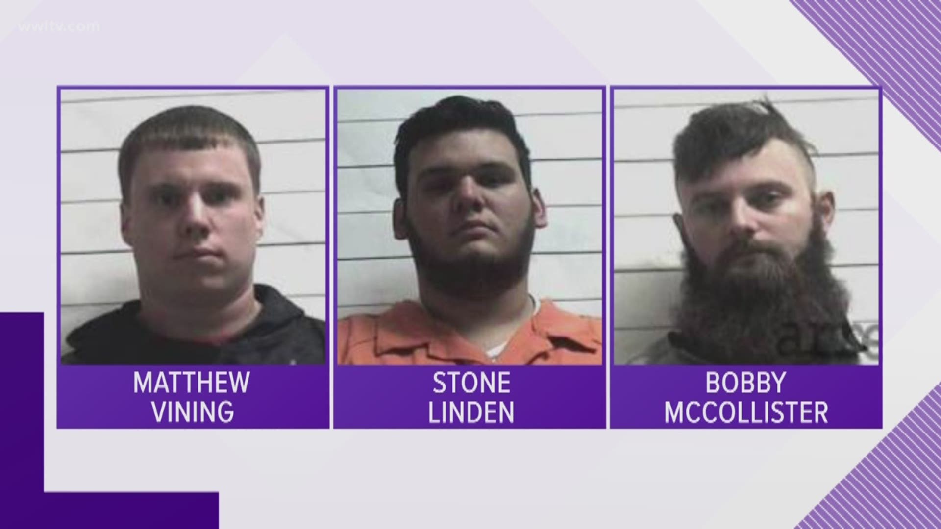 According to the New Orleans Police Department, Matthew Adam Wining, Stone Michael Linden and Bobby Lee McCollister surrendered to police Friday.