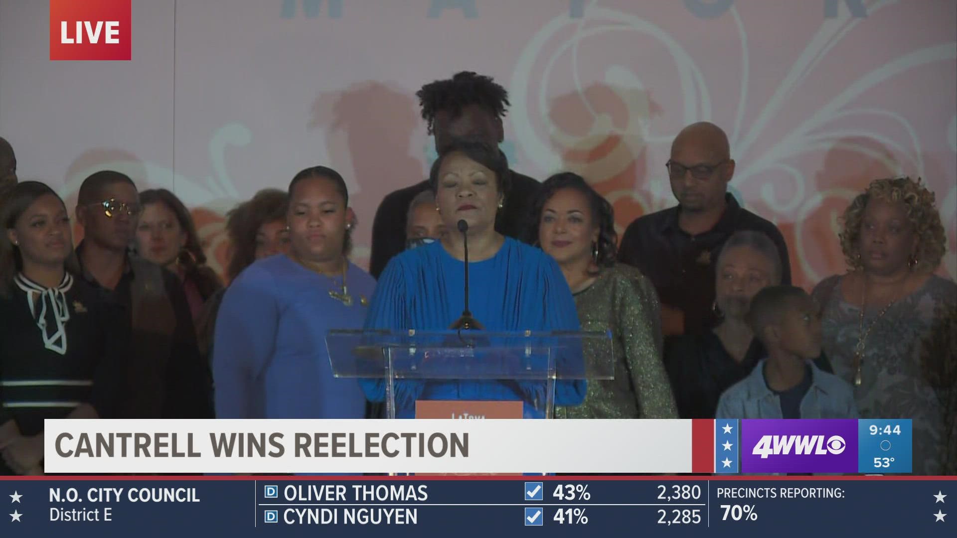 LaToya Cantrell has won her second term as New Orleans Mayor.