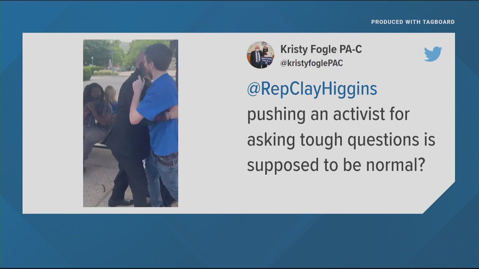 Video posted to Twitter appear to show Louisiana Rep. Clay Higgins (R-LA) take away a Maryland activist from a press conference at the Capitol.