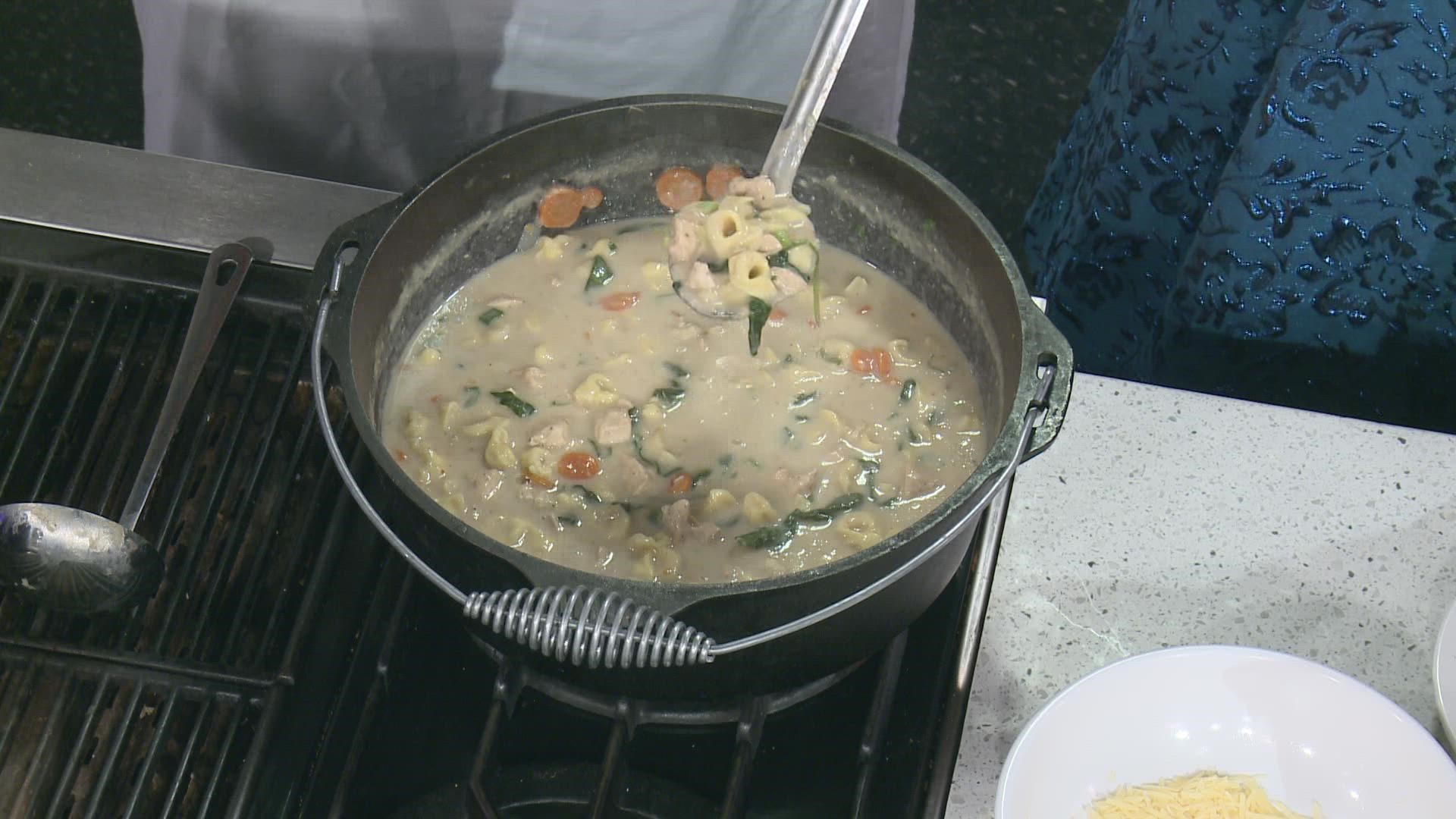 Chef Kevin Belton cooks up Tortellini Alfredo Soup and Easy Focaccia Bread.