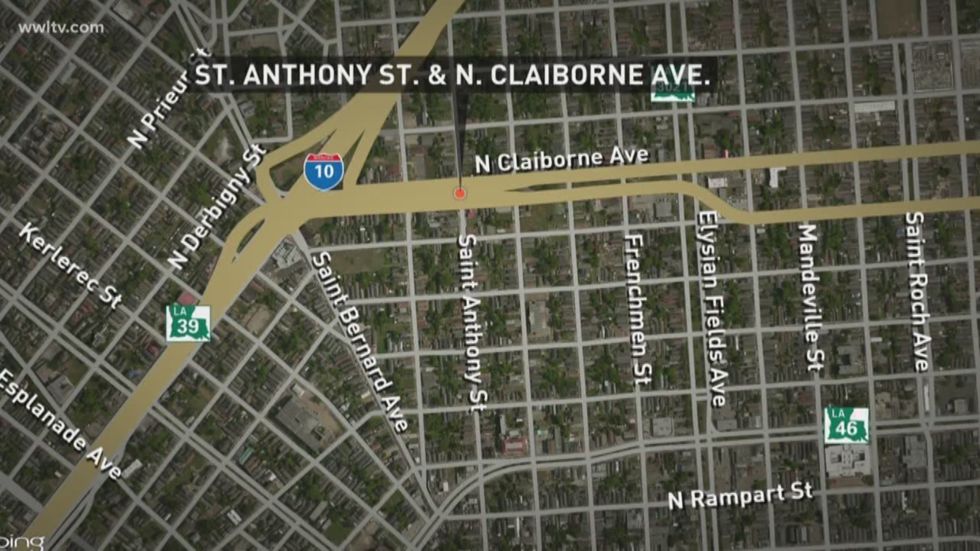 According to the New Orleans Police Department, the shooting happened around 11:47 p.m. near St. Anthony Street and North Claiborne Avenue.