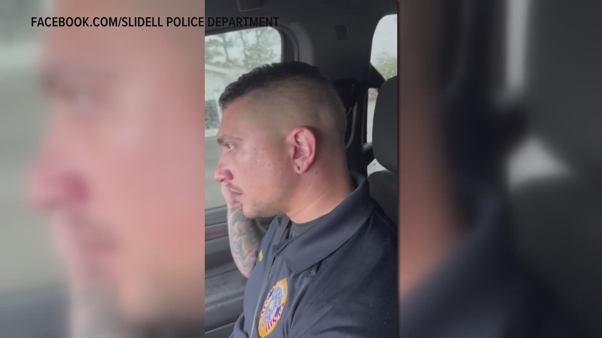 The video of Slidell Police Sgt. Jake Morris talking to his son went viral on social media during Wednesday storms.