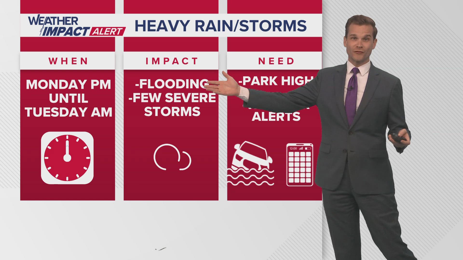 WWL Louisiana meteorologist Payton Malone with a first look at the New Orleans-area weather on what is forecast as impact alert day on Monday, Nov. 18, 2024.