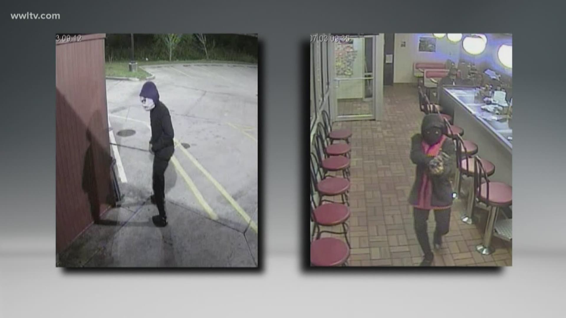 The New Orleans Police Department is asking the public to help identify two people seen wearing masks as they robbed a Waffle House Sunday.