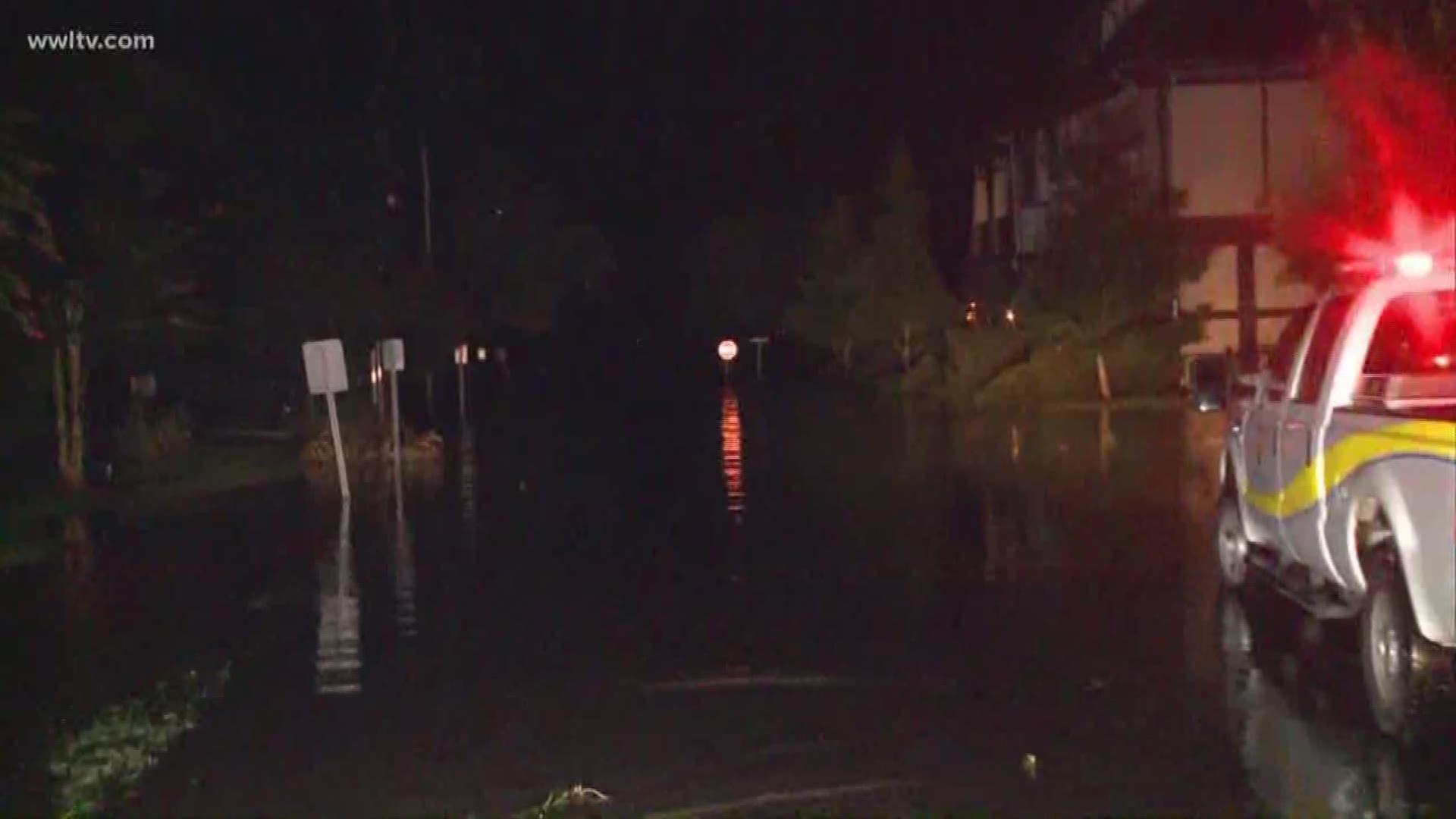 WWL-TV reporter Duke Carter is on Lakeshore Drive in Mandeville, where street flooding has already started ahead of the storm.