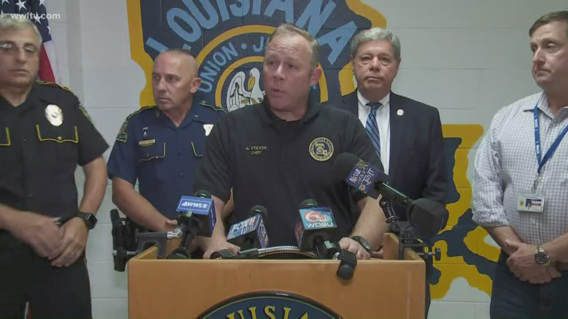State Police and several northshore law enforcement officials address a shooting that left one officer dead and another injured Friday afternoon.
