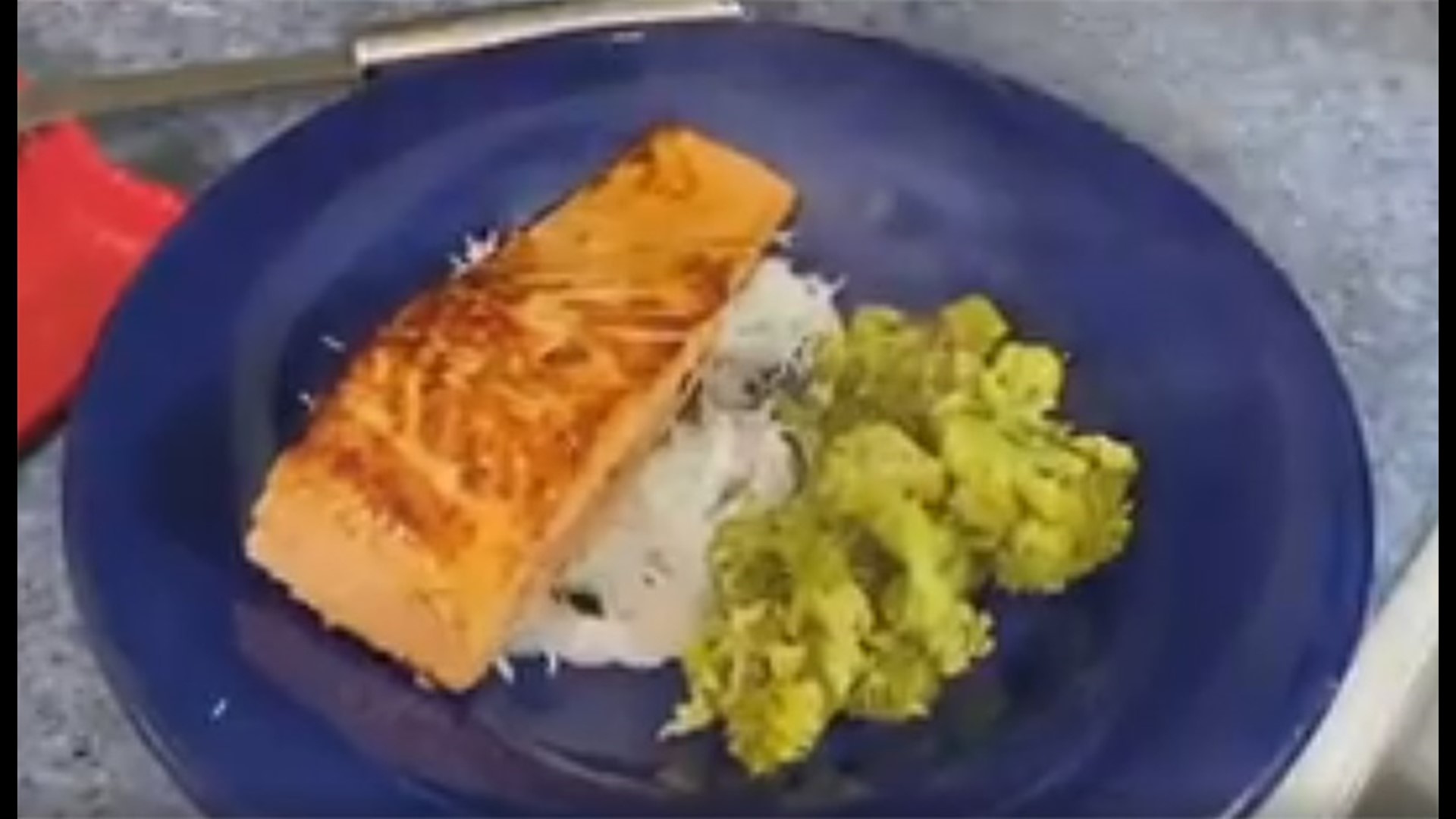 Chef Kevin is making a maple syrup-glazed salmon filet with broccoli.
