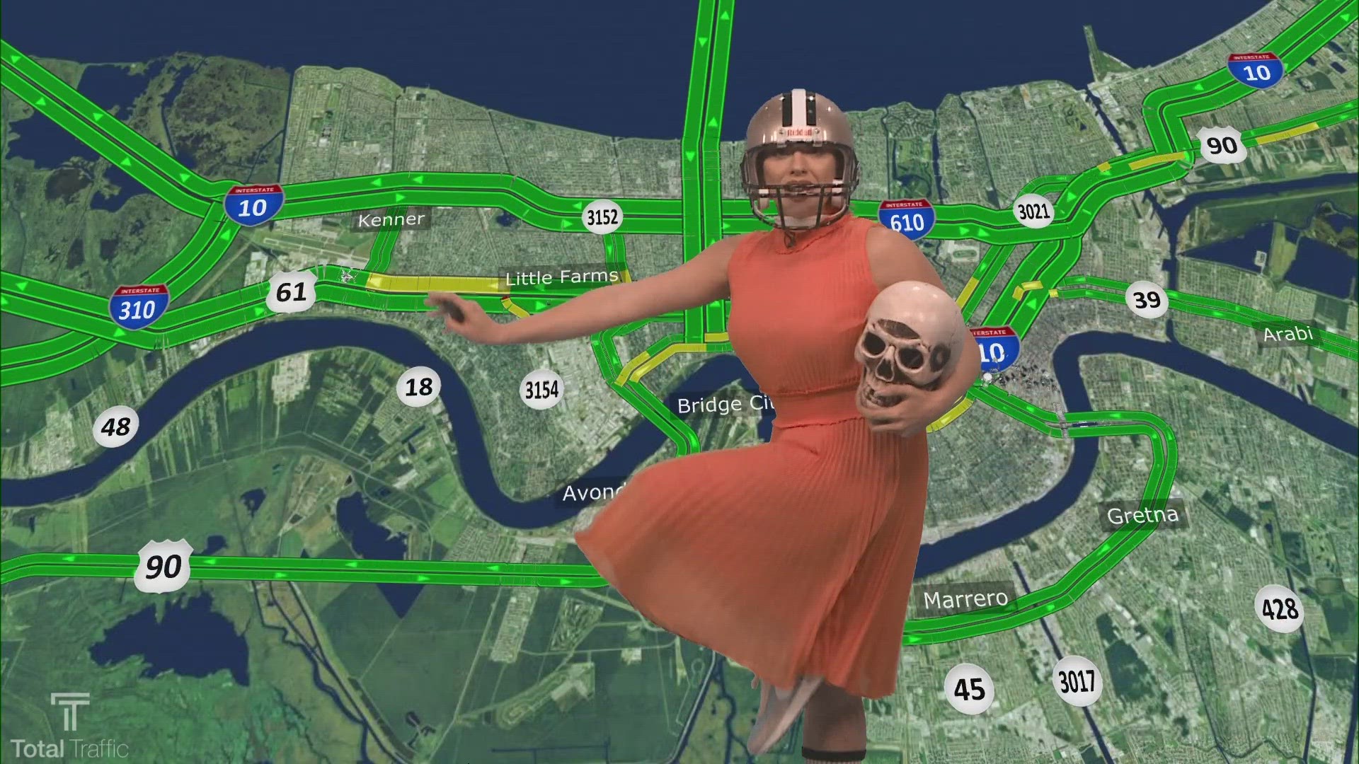 Traffic reporter Colleen Seeley throws a TD