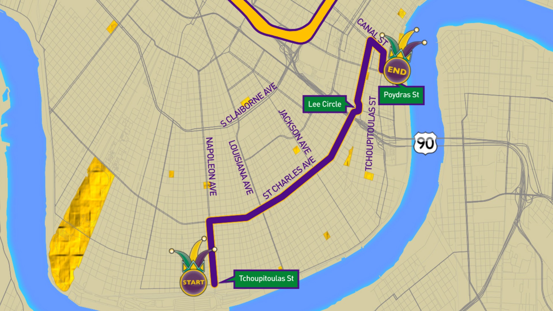 Krewe of Alla/Mars parade route