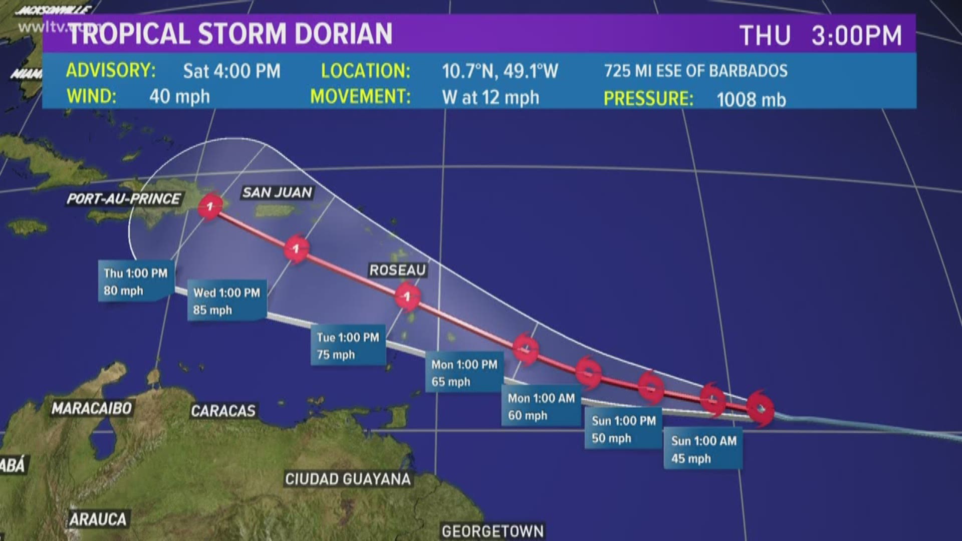 Tropical Storm Dorian has formed in the Atlantic and the forecast is for it to become a hurricane.
