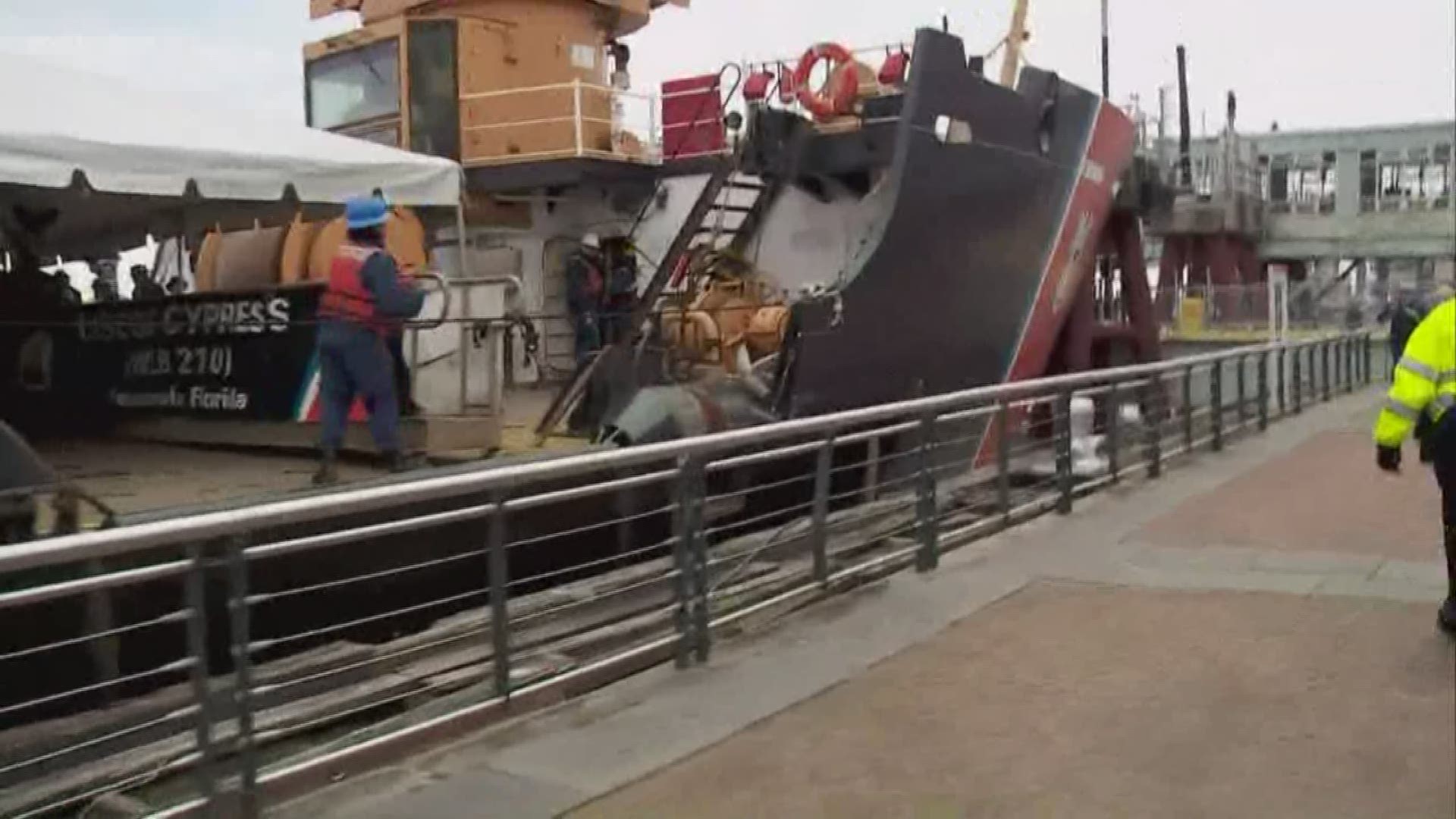 Breaking news from the Riverfront in New Orleans, where a Coast Guard ship has collided with a dock.
