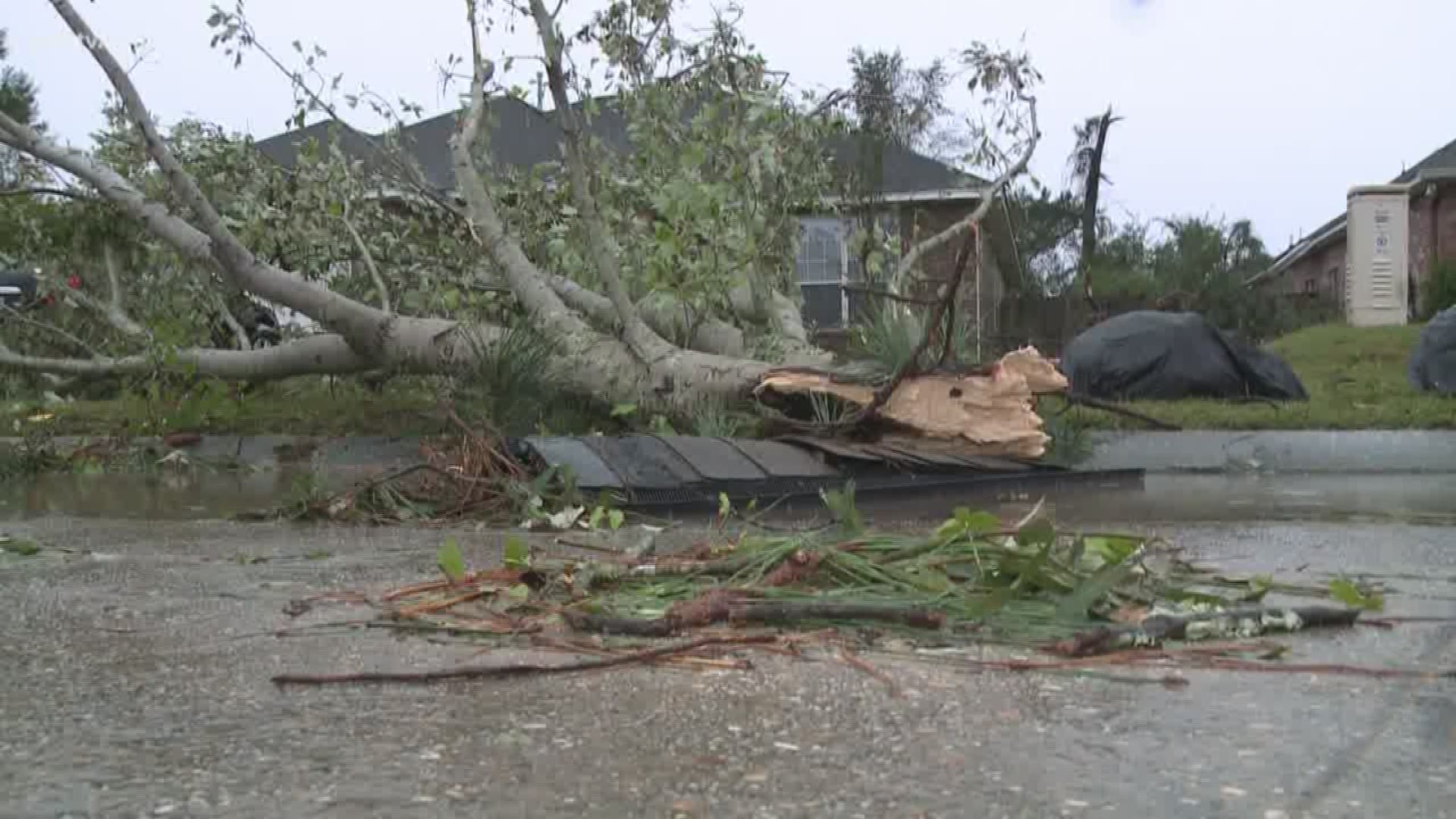 Homes on at least two streets in the Tallow Creek neighborhood in Covington received heavy wind damage. Parish government is working with faith-based groups to help homeowners in the area get temporary tarps for roof damage.