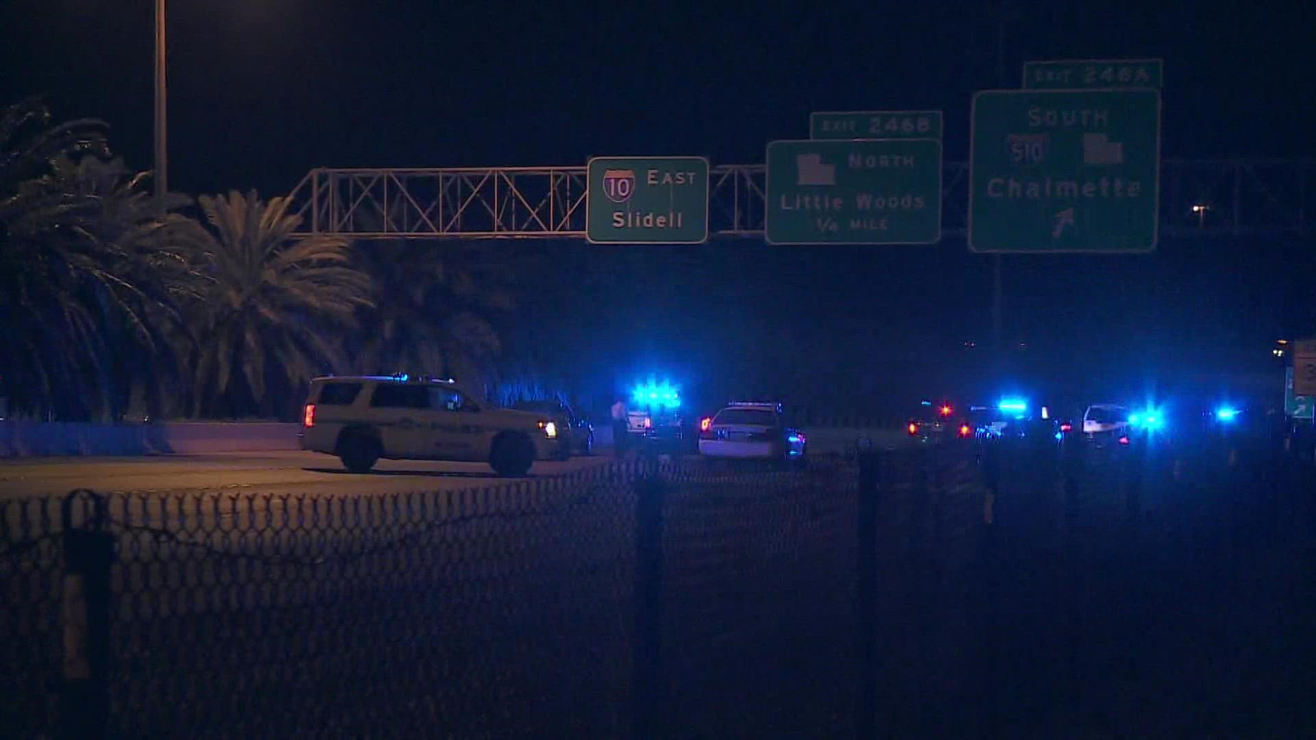 According to police, the female pedestrian was walking on I-10 East near I-510 South just before 8 p.m. when she was hit by a car.