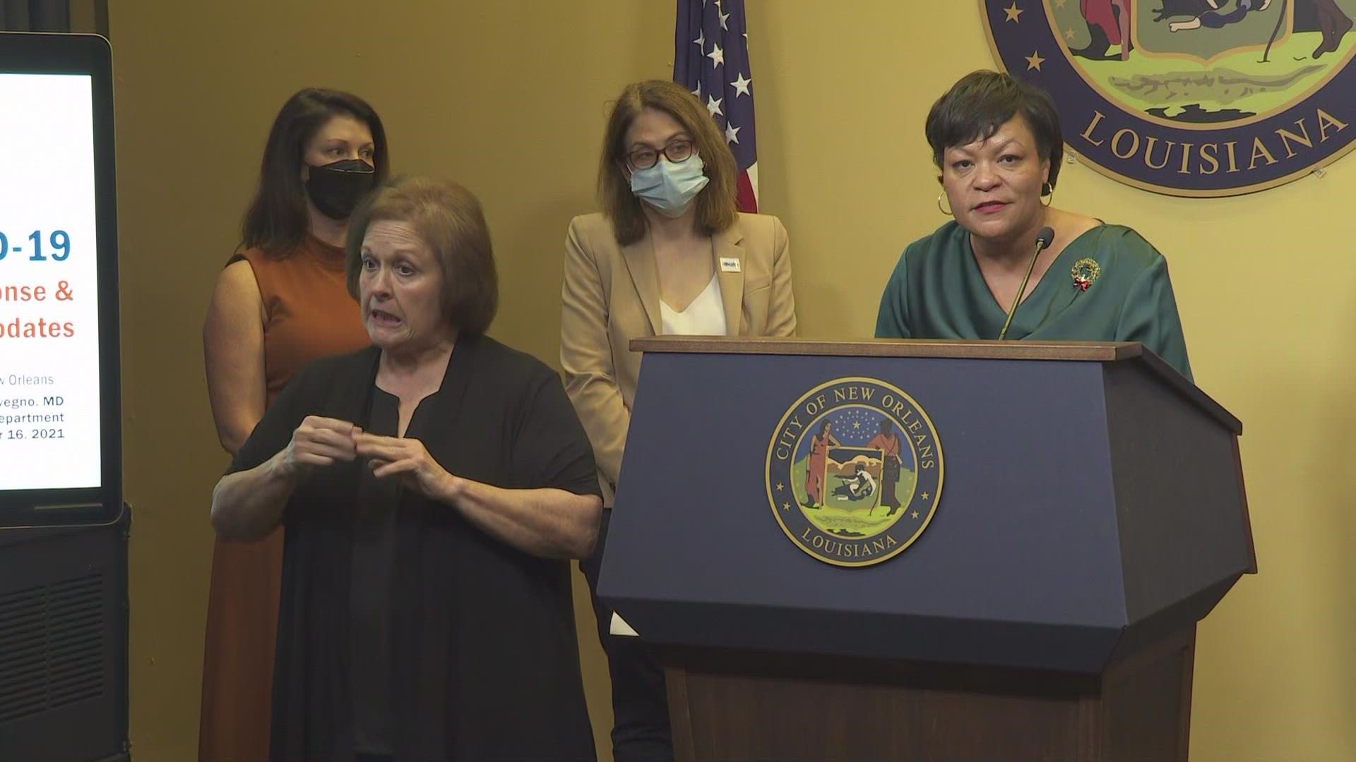 Mayor LaToya Cantrell and City Health Director Dr. Jennifer Avegno announced an expansion of the city's vaccine mandate to include children 5 and up.