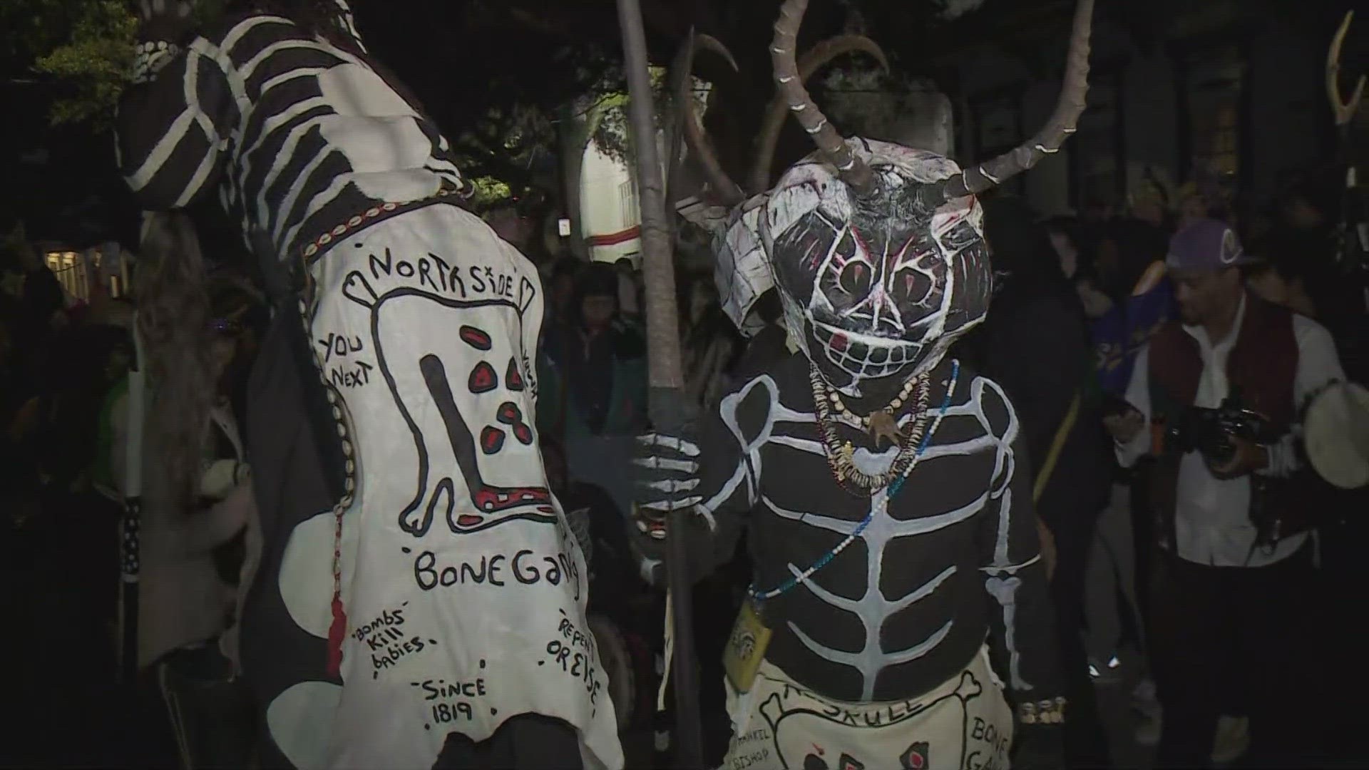 WWL Louisiana's Whitney Miller showcases the drumbeat tradition of the Skull & Bone gang drum circle.