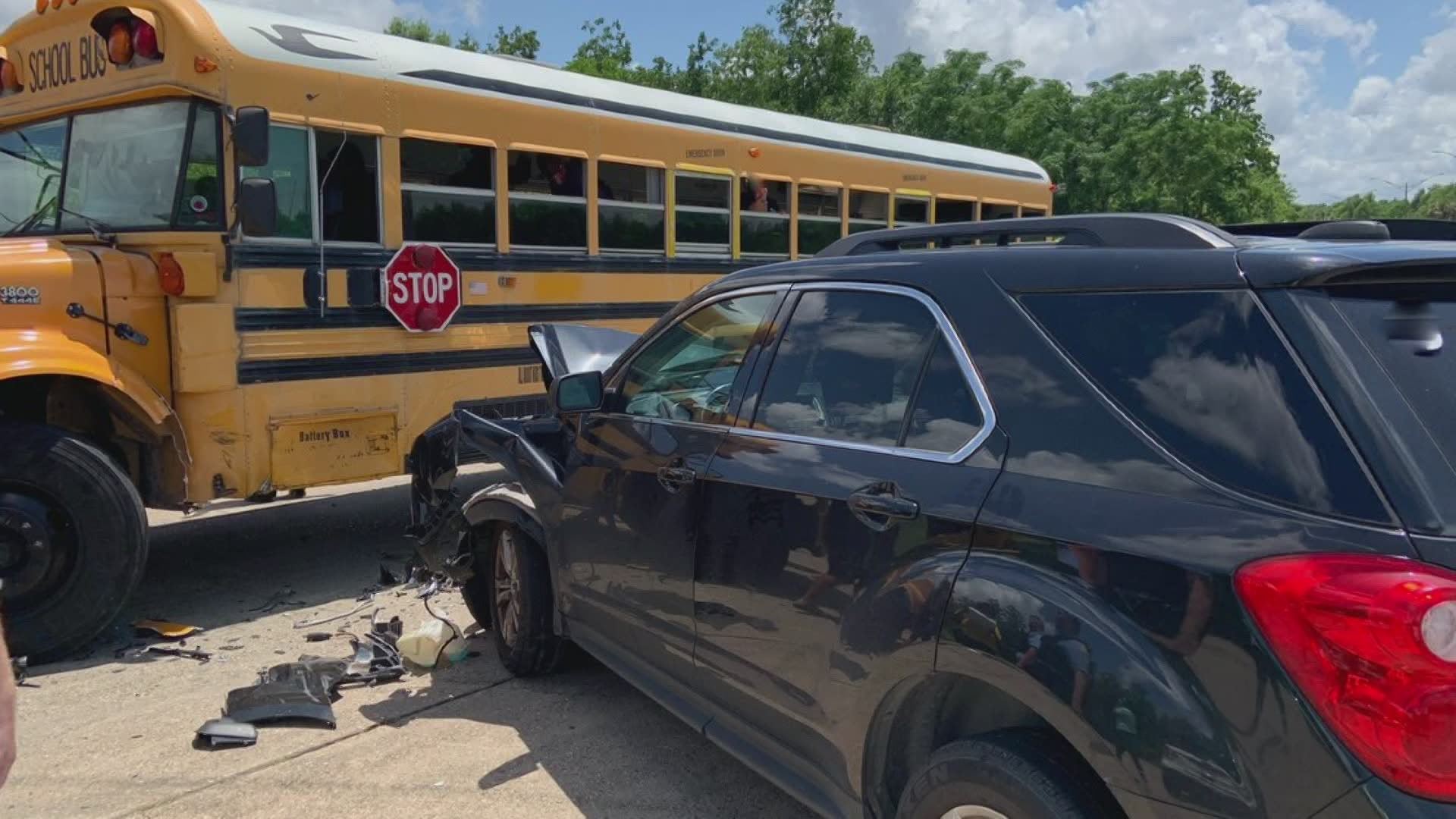 There were 14 children on the bus when the crash occurred - 2 had minor injuries.