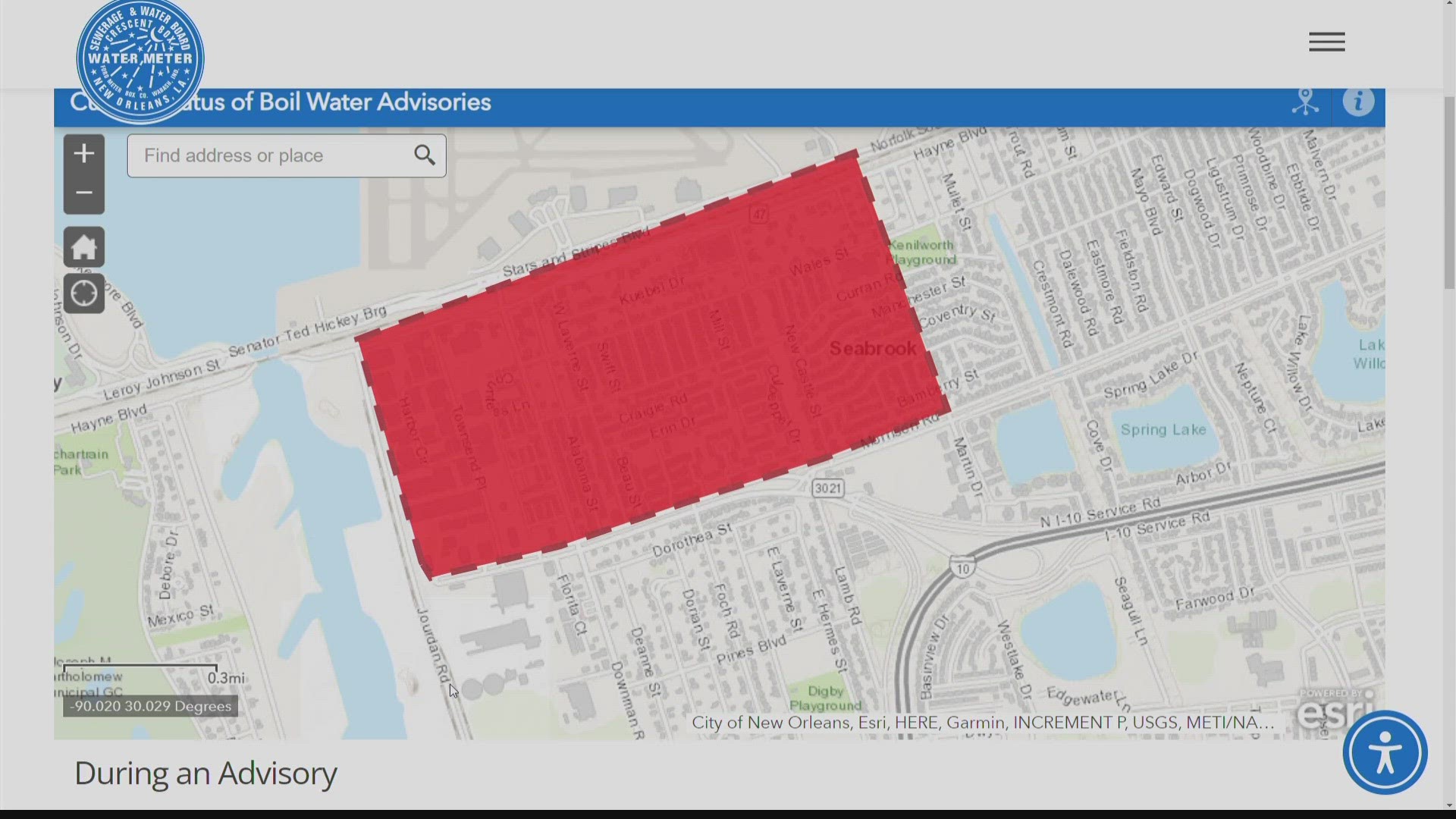 N.O. East boil water advisory