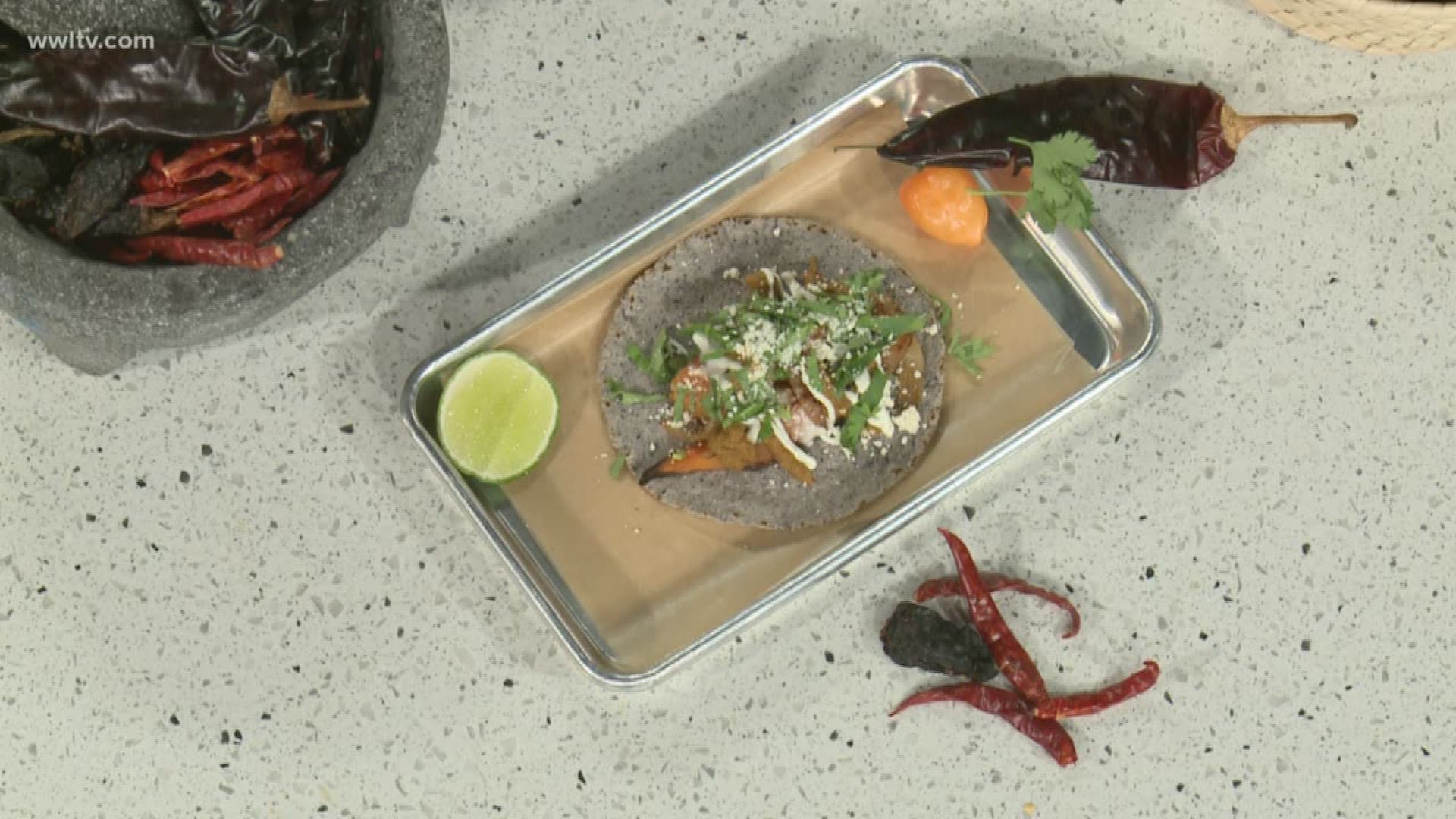 Brett Jones from Barracuda is giving us a taste of one of the restaurant's vegetarian-friendly options Sweet Potato Habenero tacos.