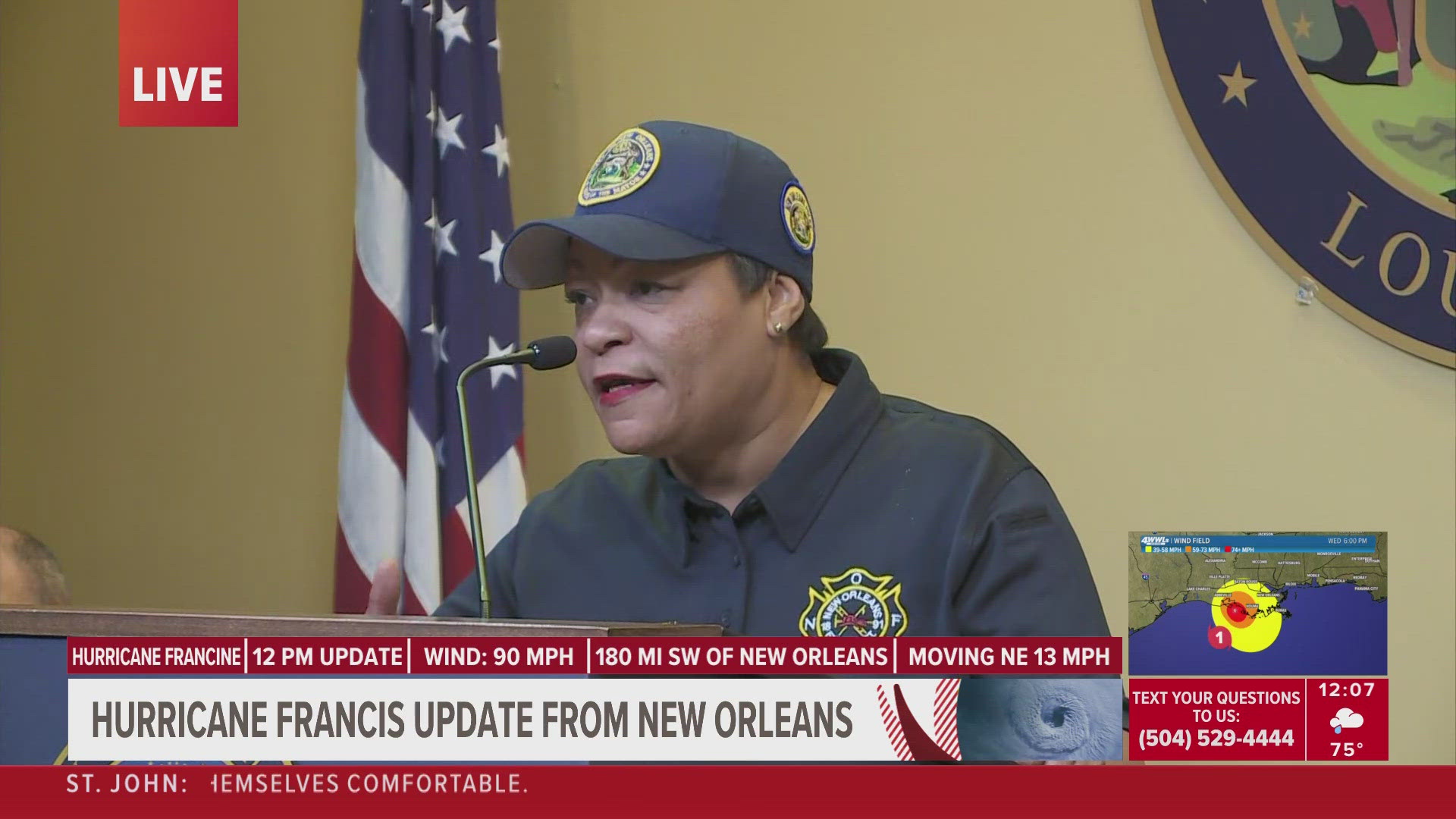 New Orleans Mayor LaToya Cantrell and emergency officials give an update on pumping stations, police presence, and safe tips for residents sheltering in place.