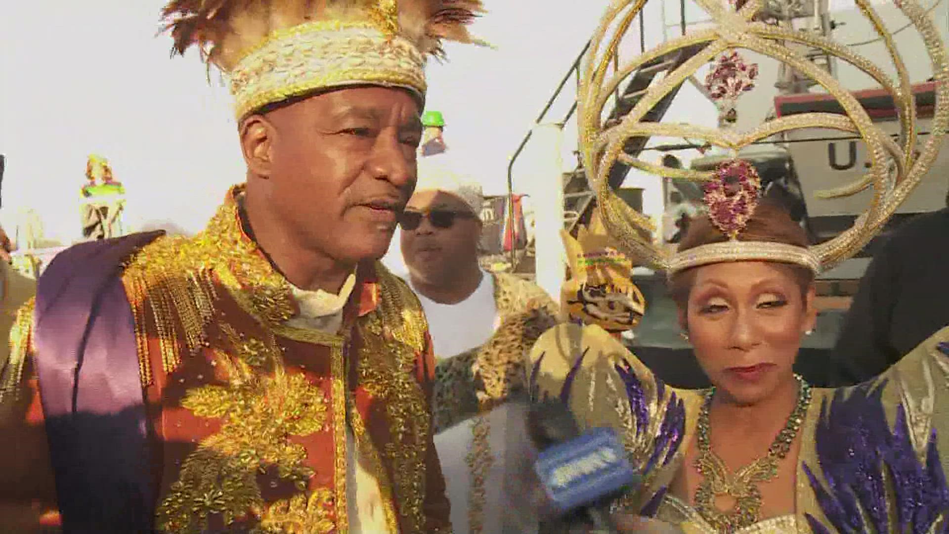 Zulu's royalty arrived at the New Orleans Riverfront Monday evening for the Lundi Gras celebration.
